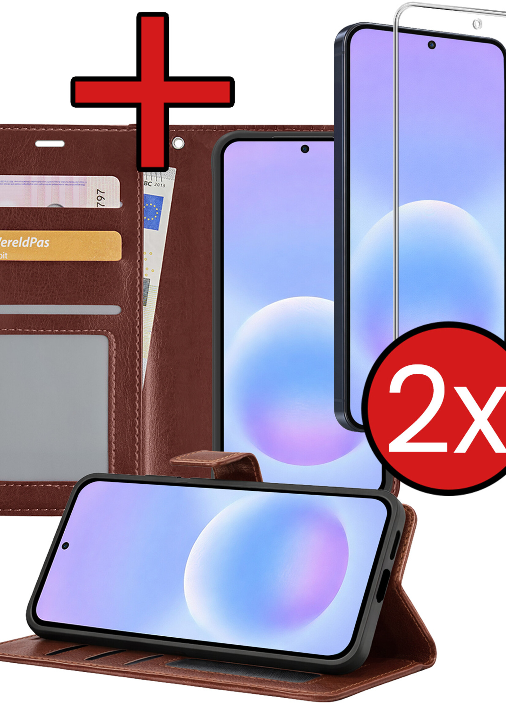 BTH BTH Samsung Galaxy A57 Hoesje Bookcase Met 2x Screenprotector - Bruin