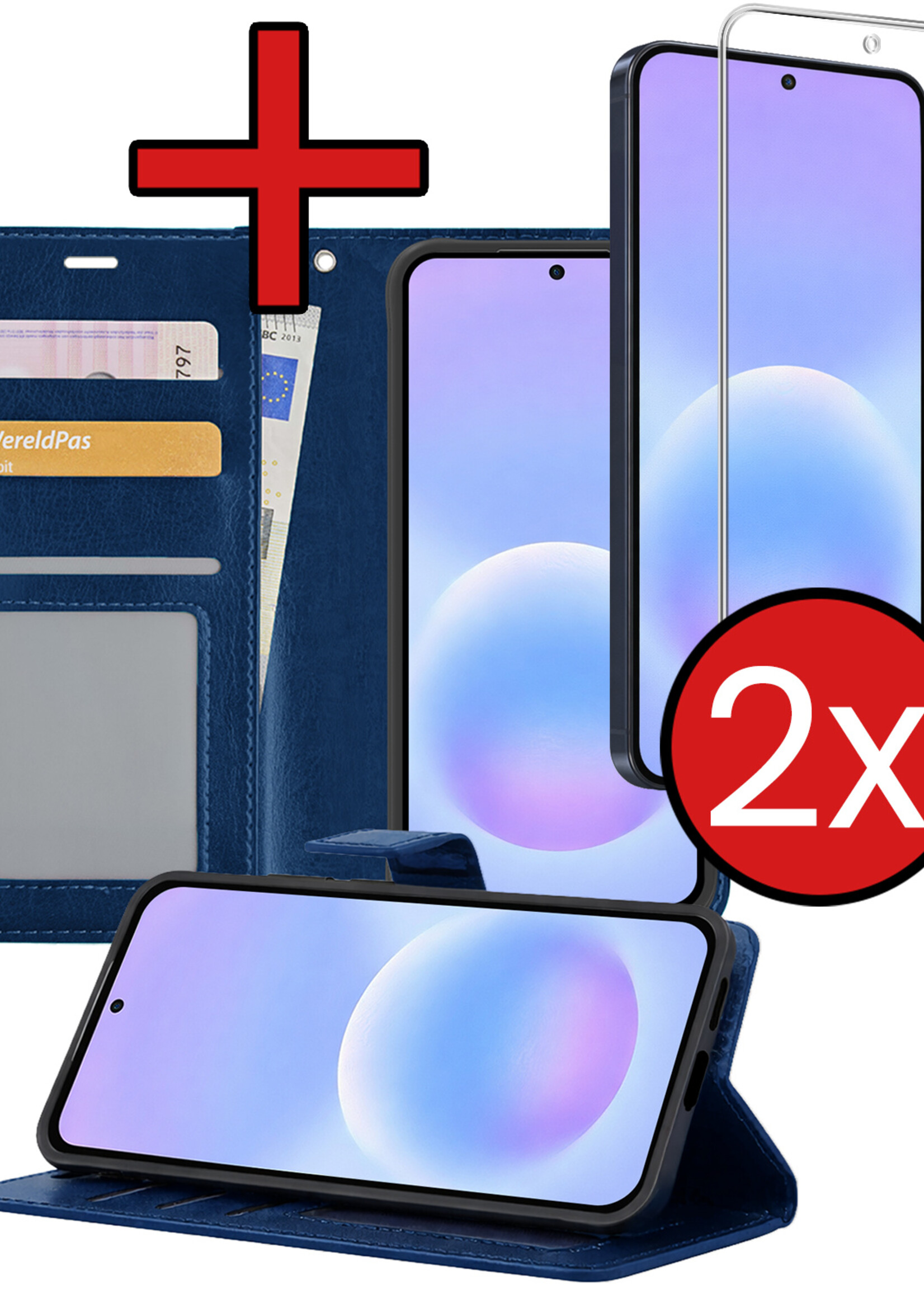 BTH BTH Samsung Galaxy A57 Hoesje Bookcase Met 2x Screenprotector - Donkerblauw