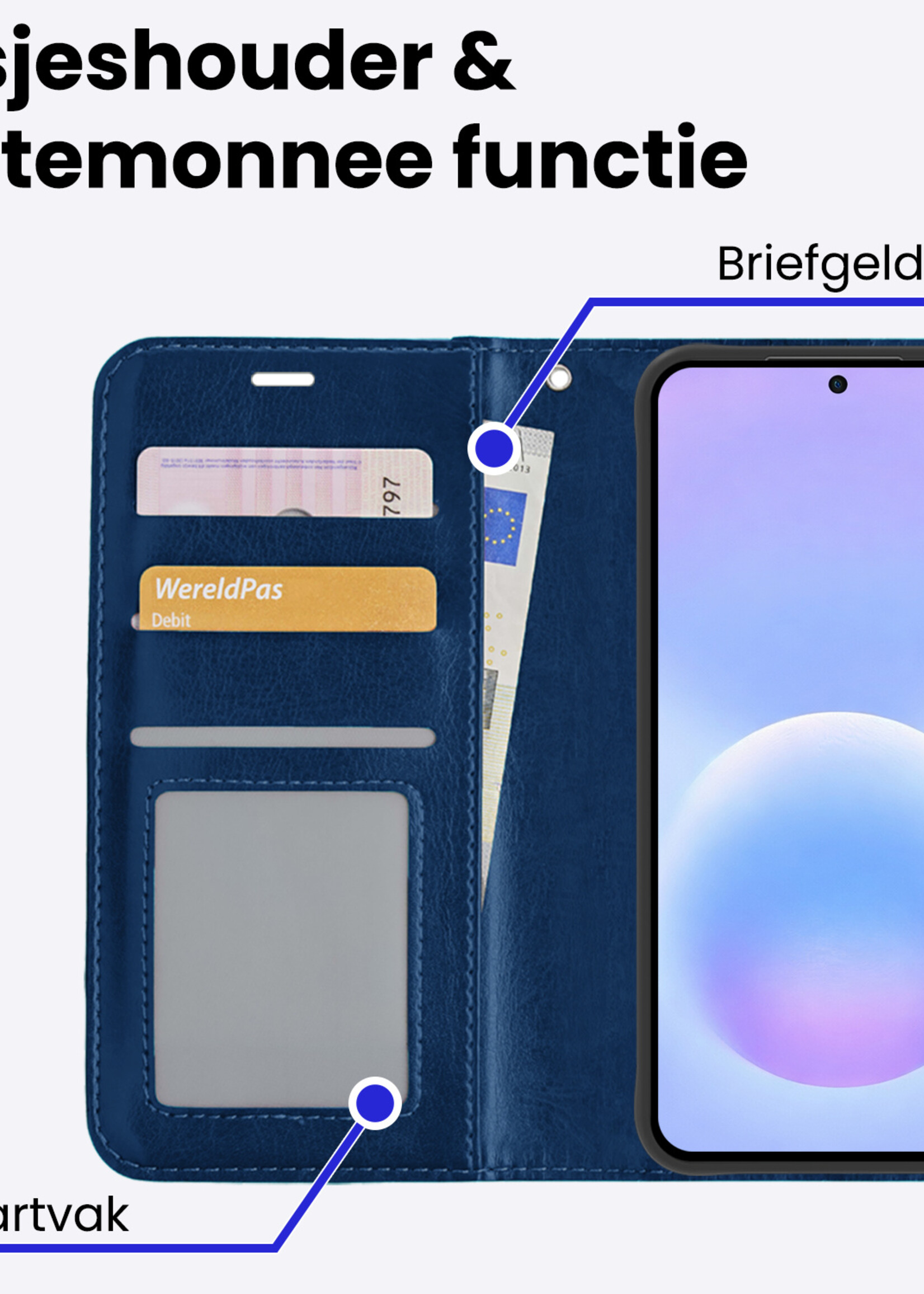 BTH BTH Samsung Galaxy A57 Hoesje Bookcase Met 2x Screenprotector - Donkerblauw