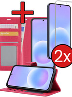 BTH BTH Samsung Galaxy A57 Hoesje Bookcase Met 2x Screenprotector - Donkerroze
