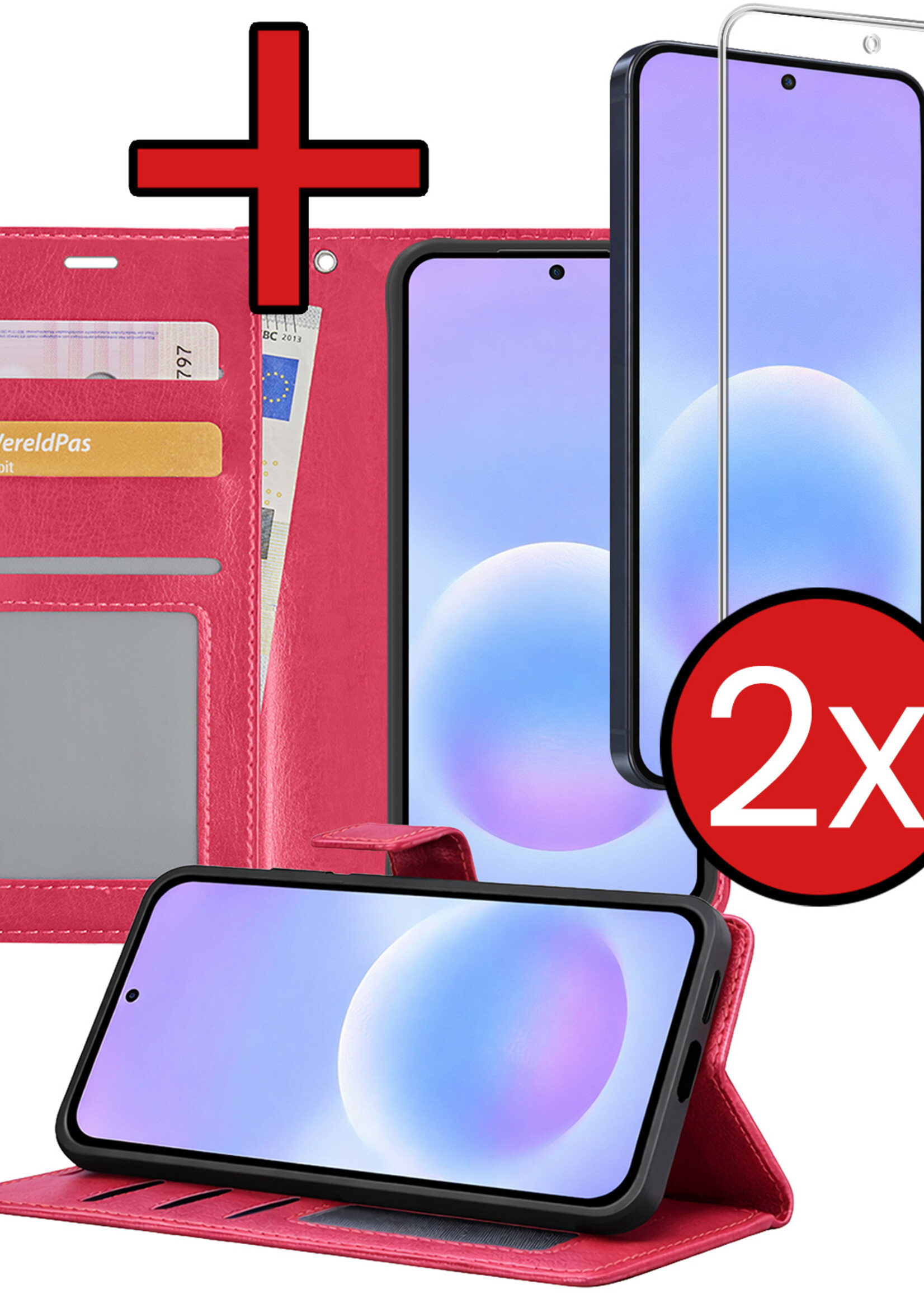 BTH BTH Samsung Galaxy A57 Hoesje Bookcase Met 2x Screenprotector - Donkerroze