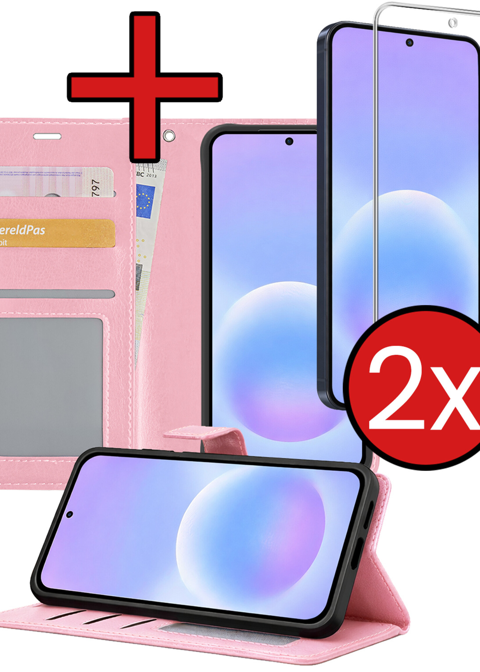BTH BTH Samsung Galaxy A57 Hoesje Bookcase Met 2x Screenprotector - Lichtroze