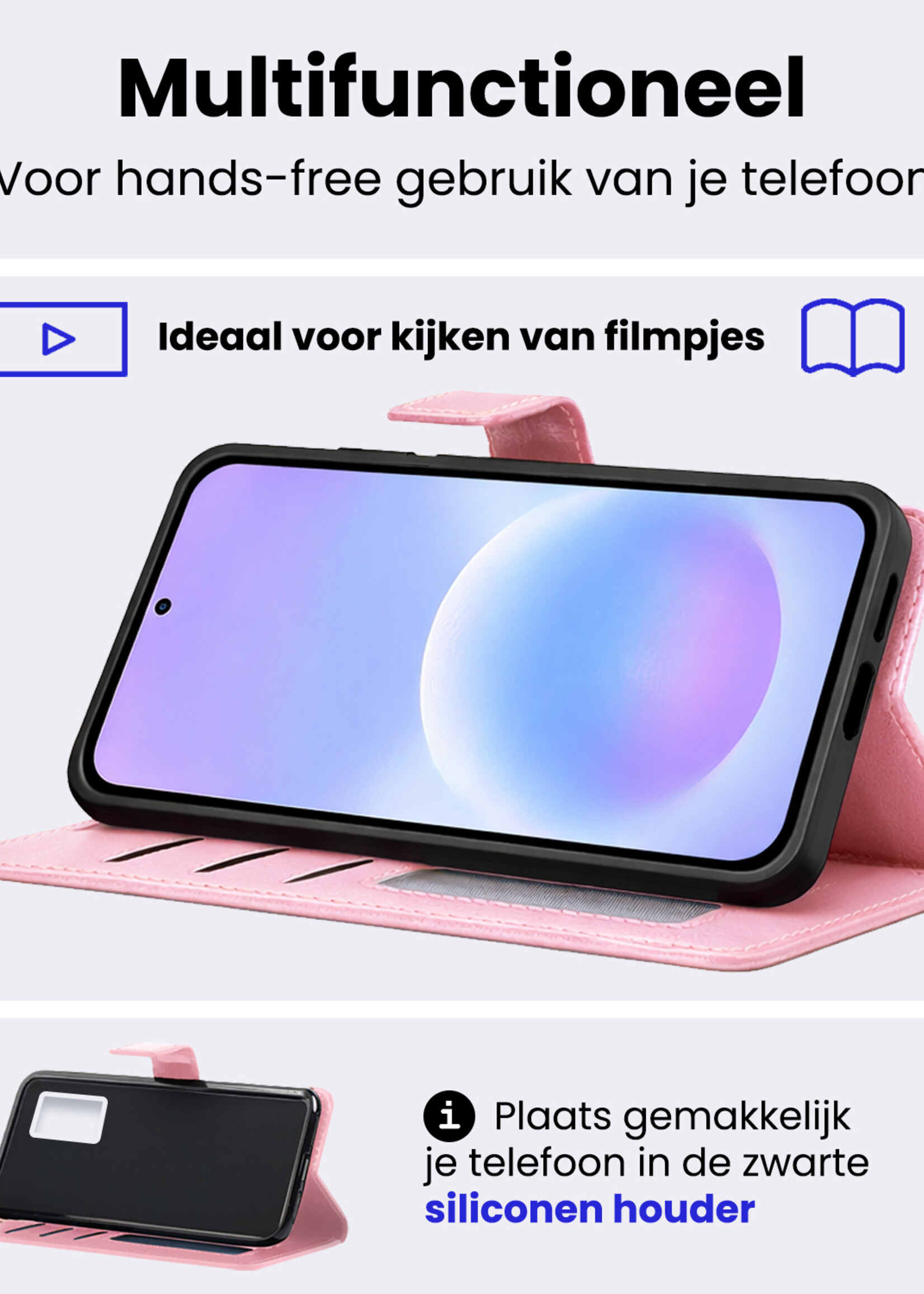 BTH BTH Samsung Galaxy A57 Hoesje Bookcase Met 2x Screenprotector - Lichtroze