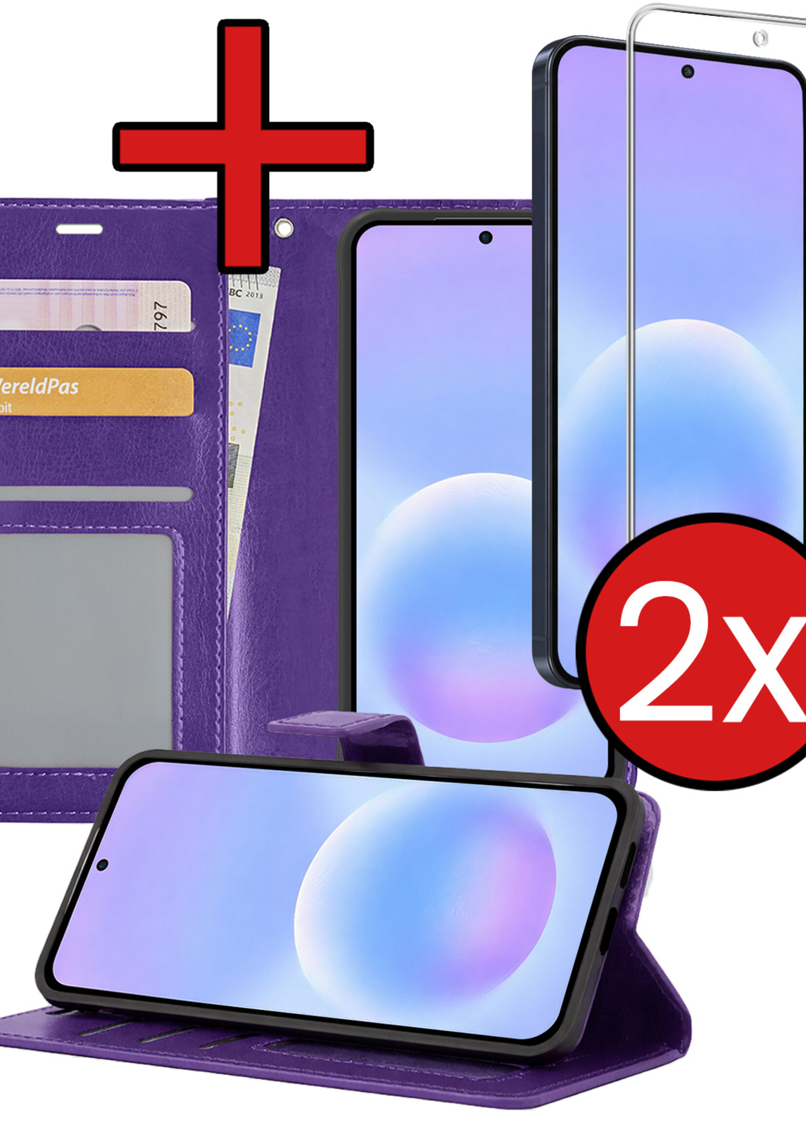 BTH BTH Samsung Galaxy A57 Hoesje Bookcase Met 2x Screenprotector - Paars