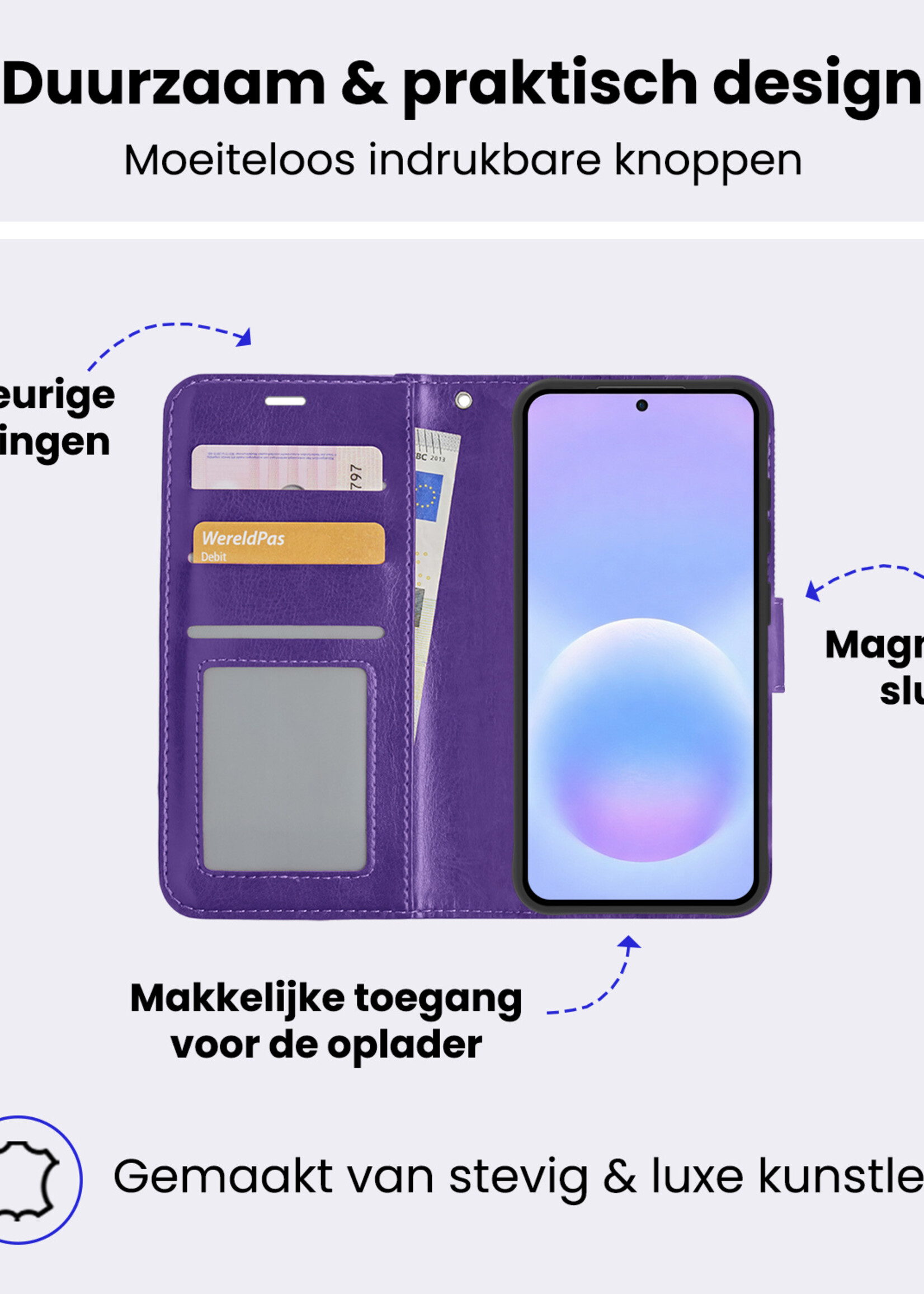 BTH BTH Samsung Galaxy A57 Hoesje Bookcase Met 2x Screenprotector - Paars