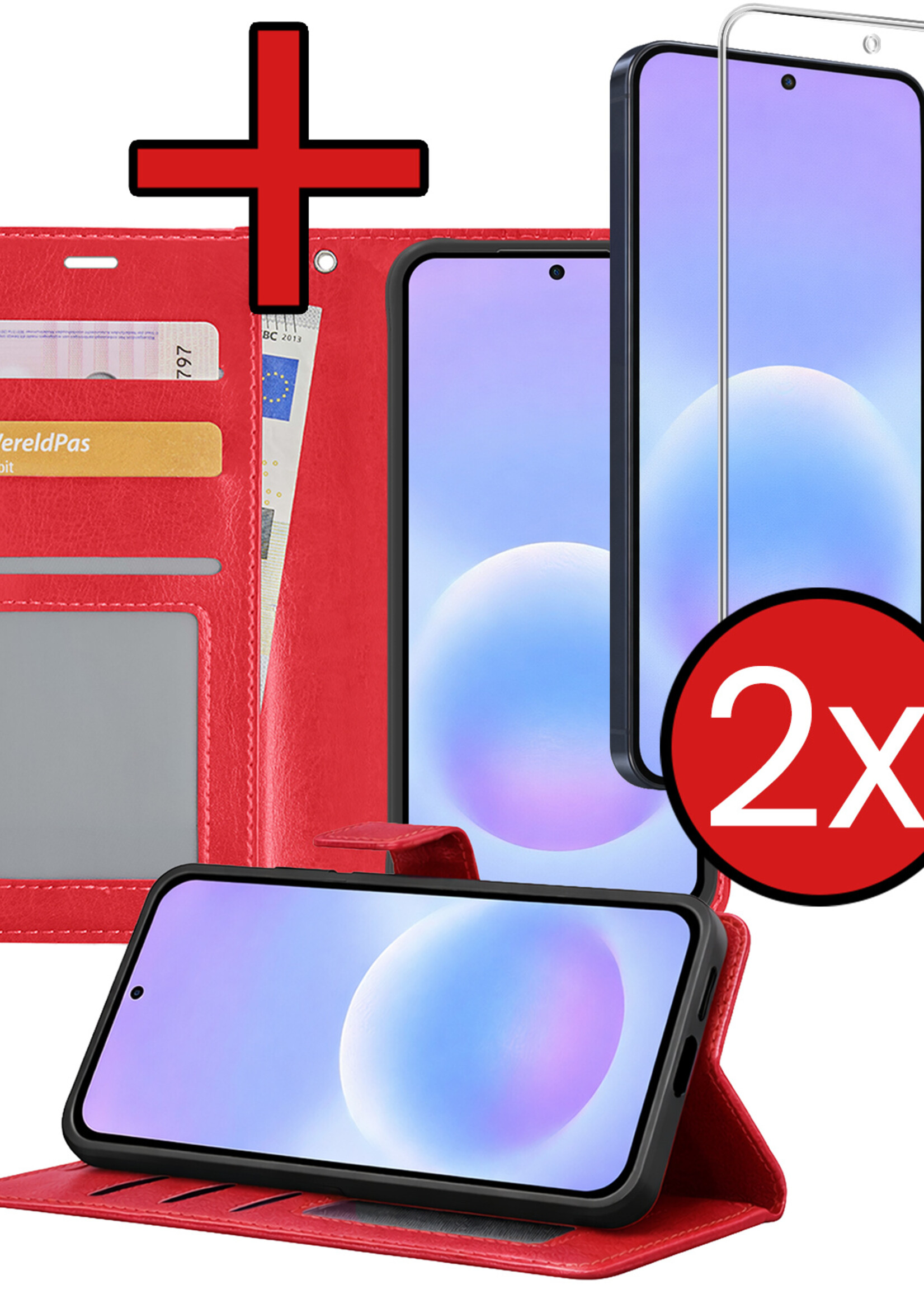 BTH BTH Samsung Galaxy A57 Hoesje Bookcase Met 2x Screenprotector - Rood