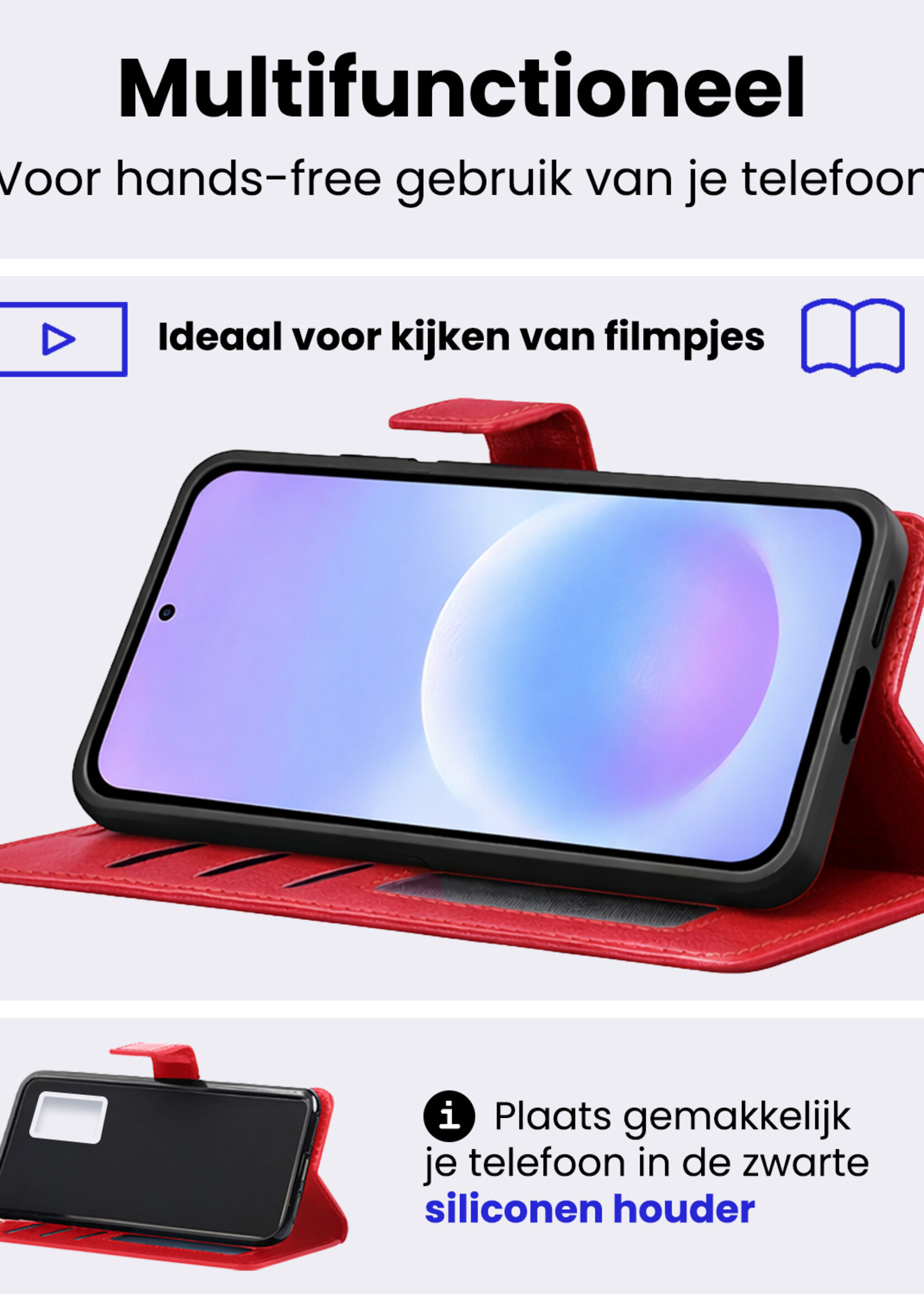 BTH BTH Samsung Galaxy A57 Hoesje Bookcase Met 2x Screenprotector - Rood