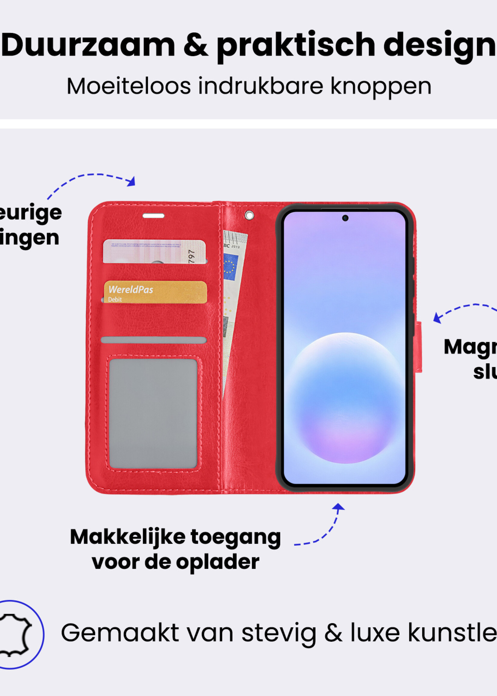 BTH BTH Samsung Galaxy A57 Hoesje Bookcase Met 2x Screenprotector - Rood