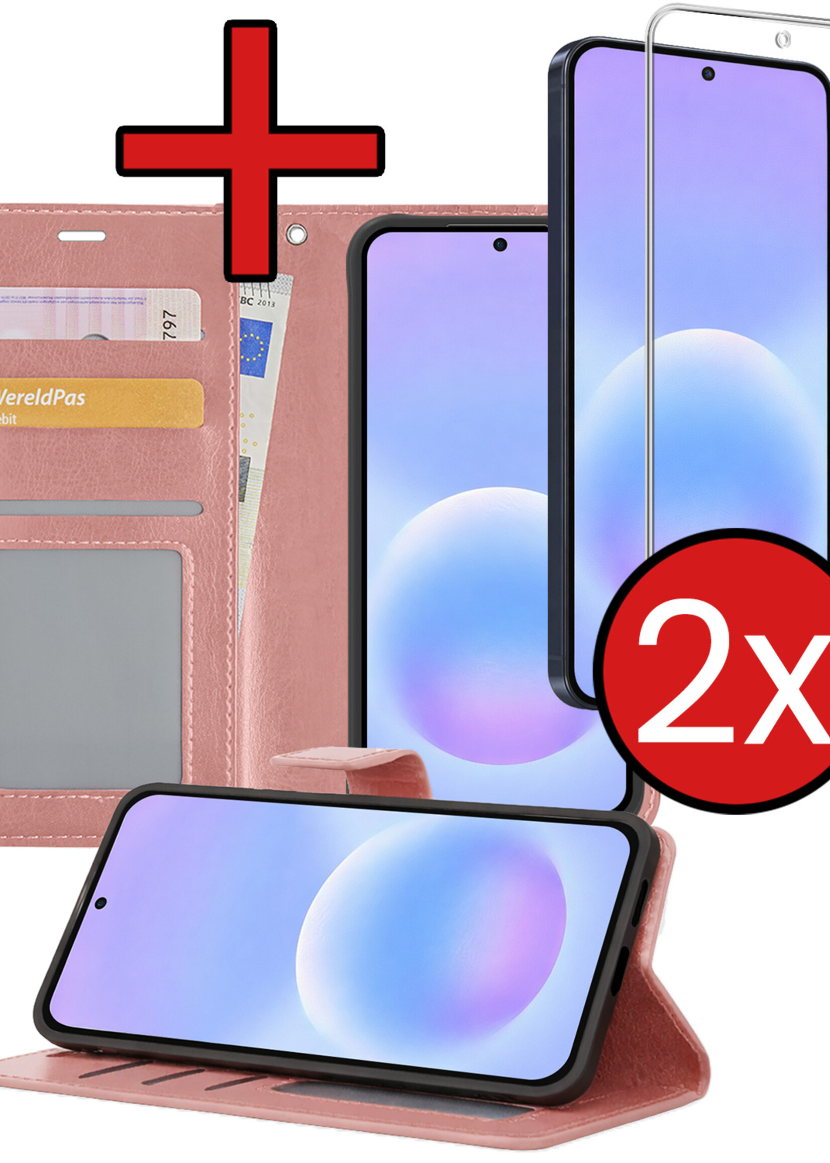BTH BTH Samsung Galaxy A57 Hoesje Bookcase Met 2x Screenprotector - Rose Goud