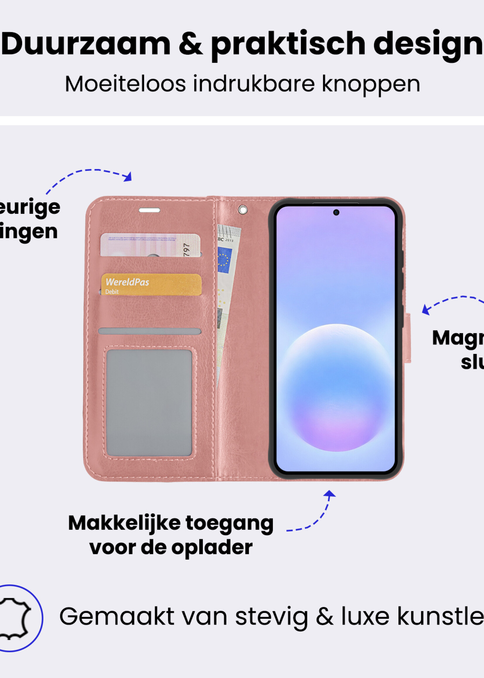 BTH BTH Samsung Galaxy A57 Hoesje Bookcase Met 2x Screenprotector - Rose Goud