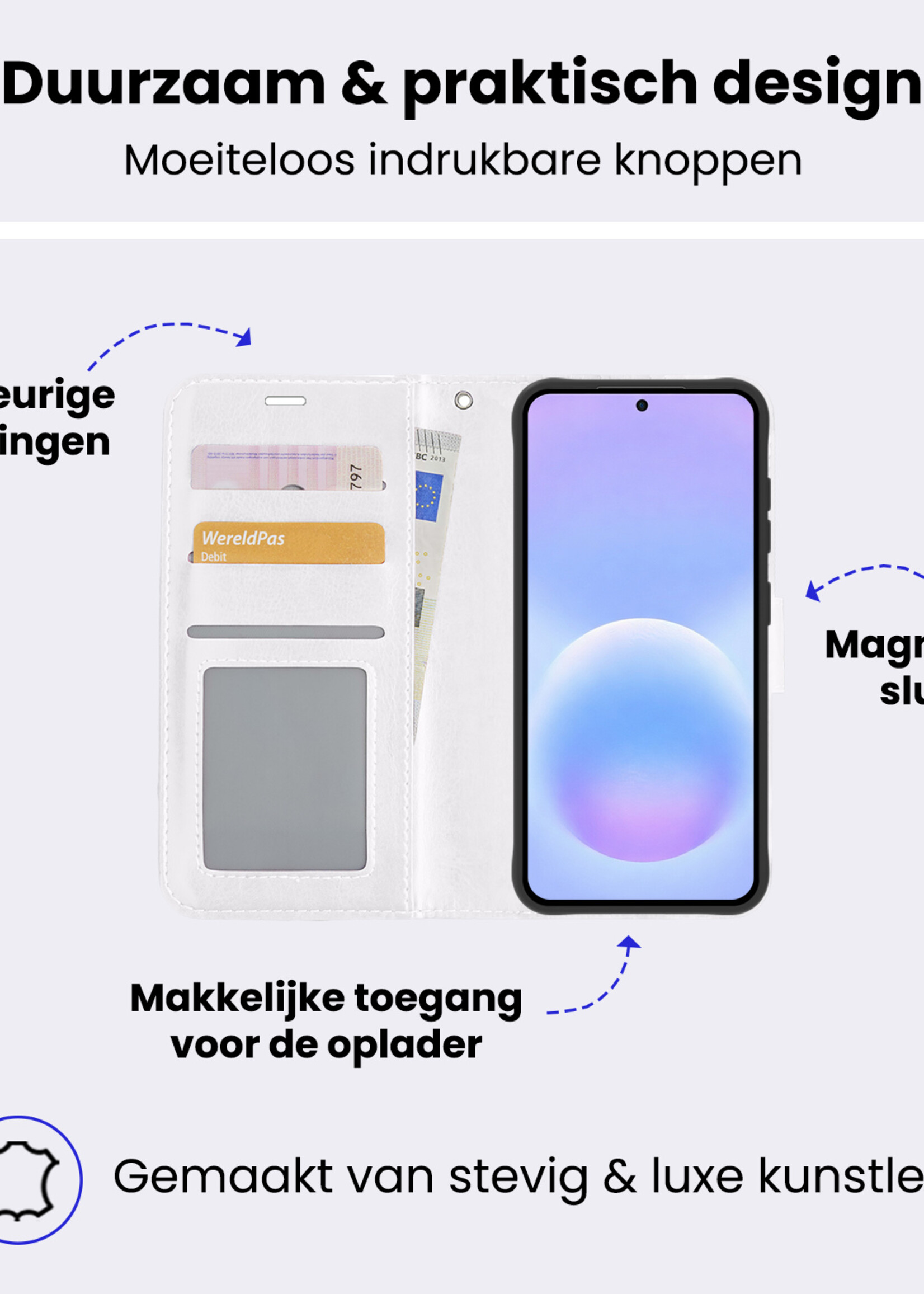 BTH BTH Samsung Galaxy A57 Hoesje Bookcase Met 2x Screenprotector - Wit