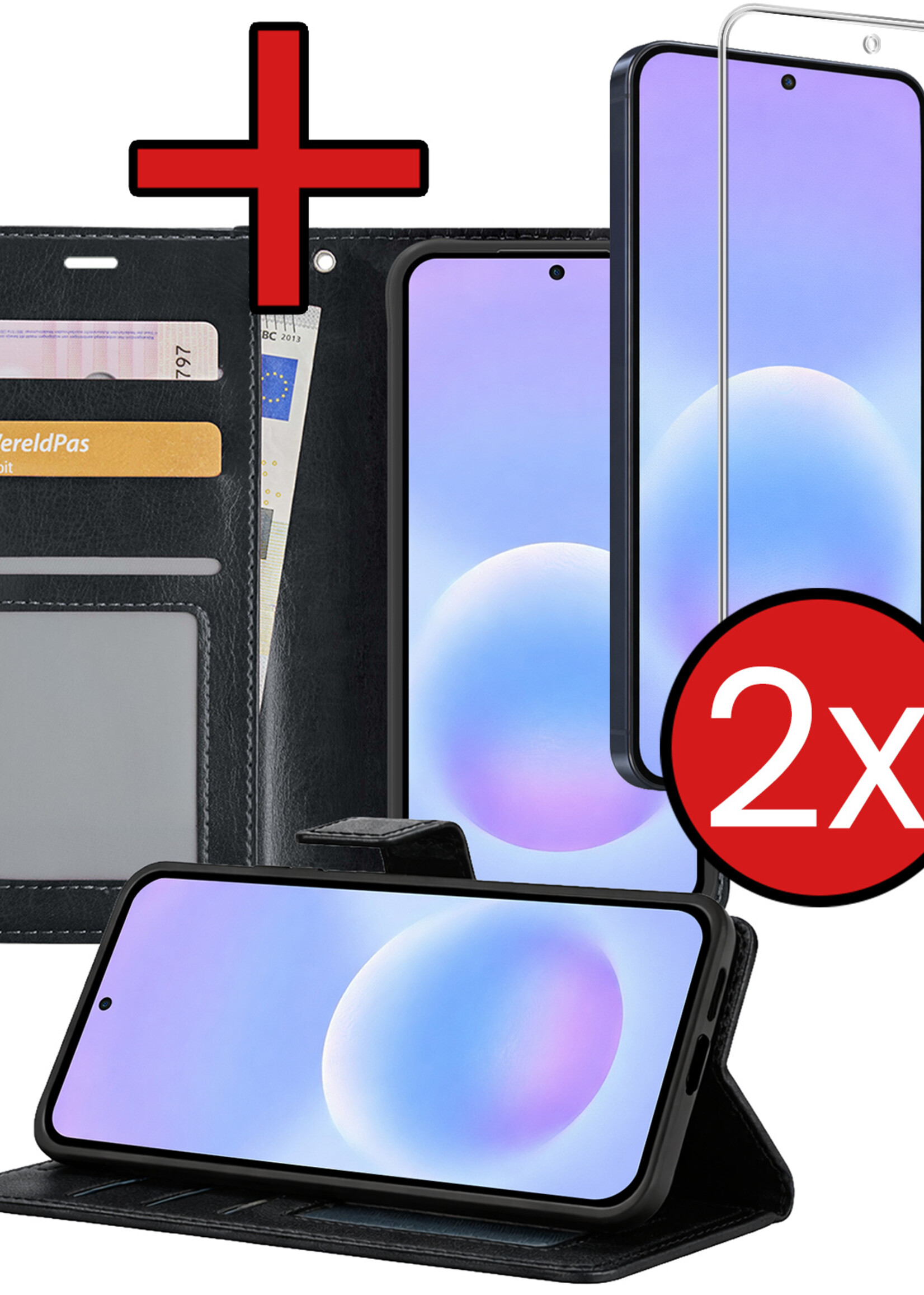 BTH BTH Samsung Galaxy A57 Hoesje Bookcase Met 2x Screenprotector - Zwart