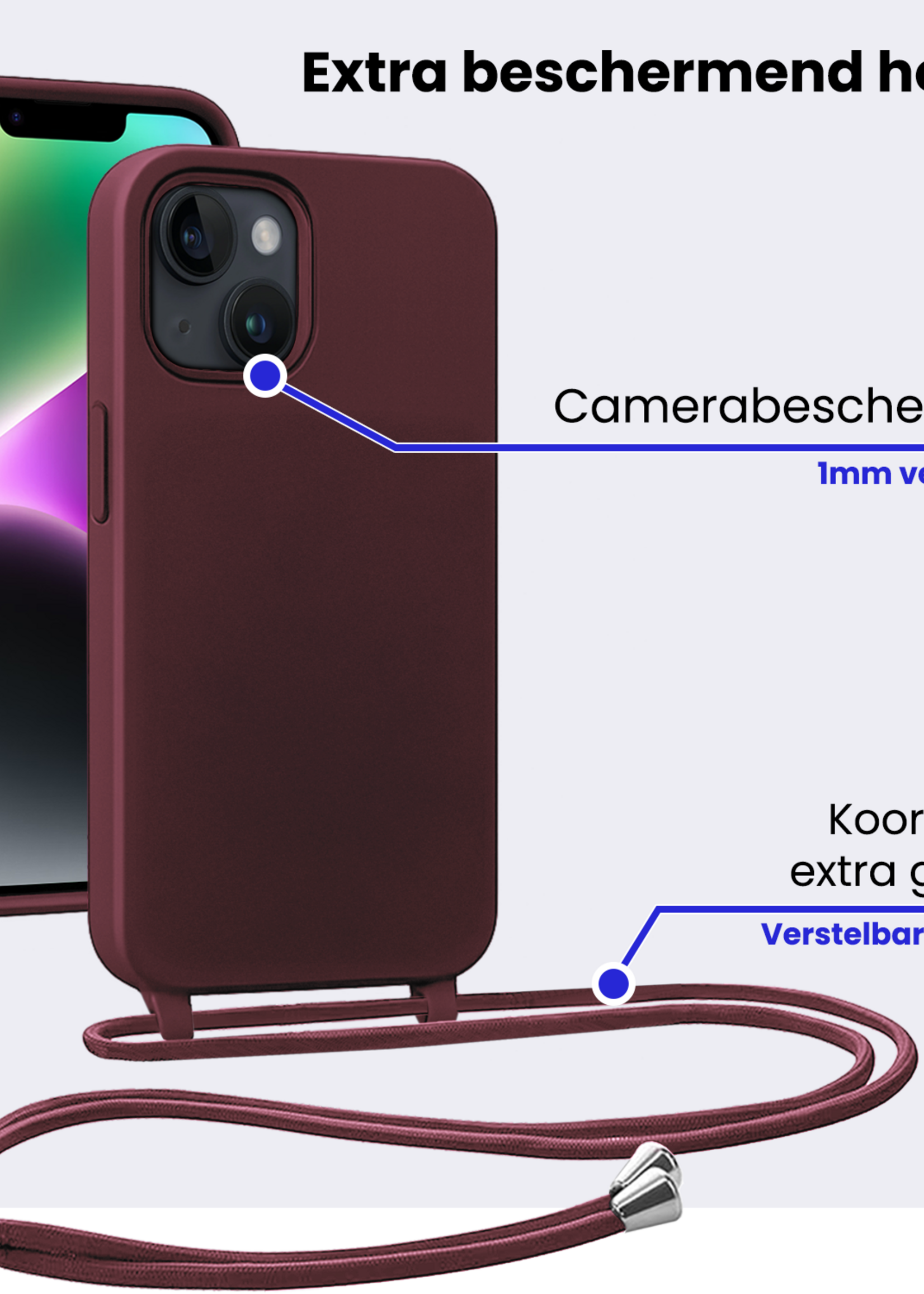 BTH BTH iPhone 13 Mini Hoesje Met Koord - Aubergine