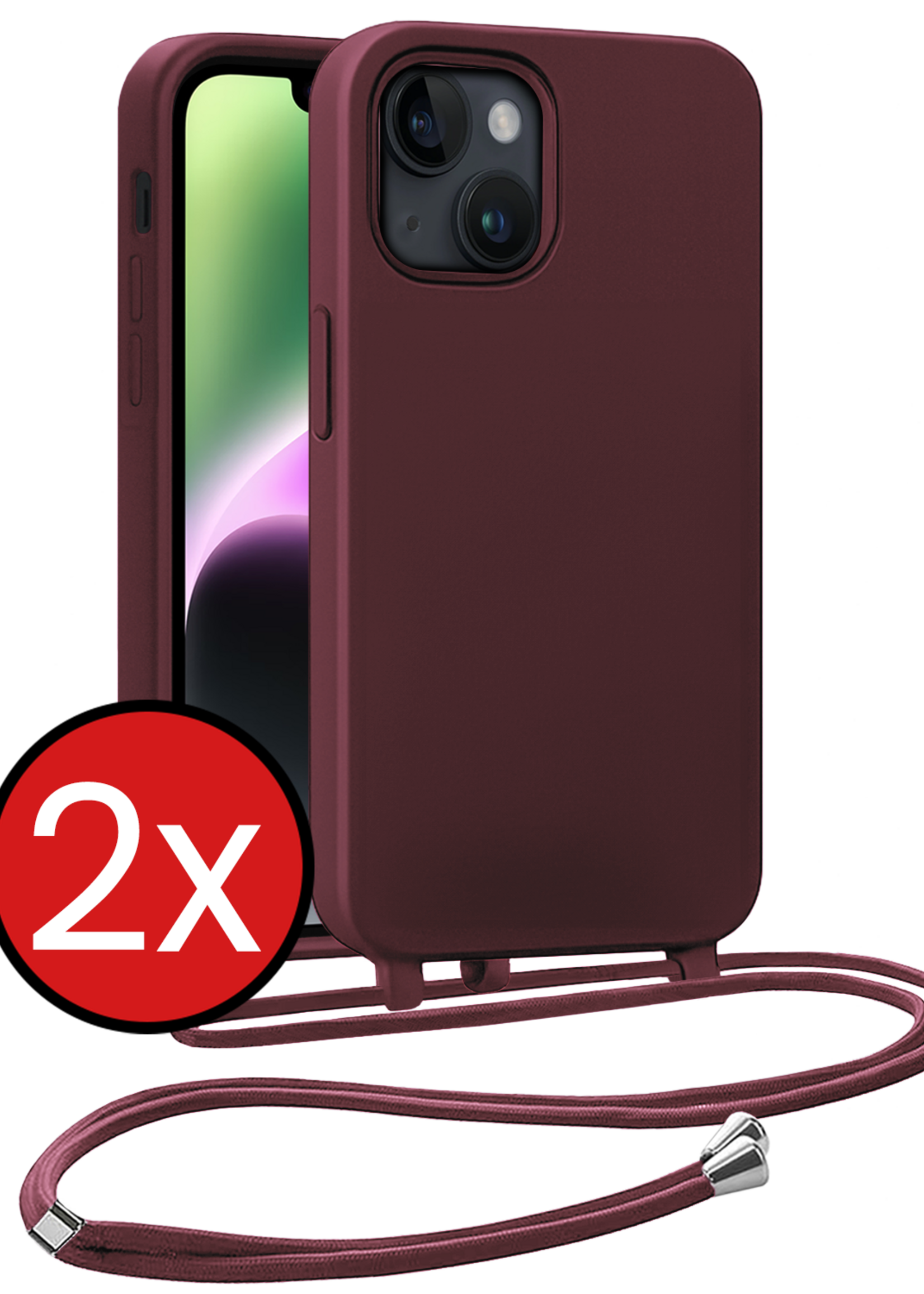 BTH BTH iPhone 13 Mini Hoesje Met Koord - Aubergine - 2 PACK
