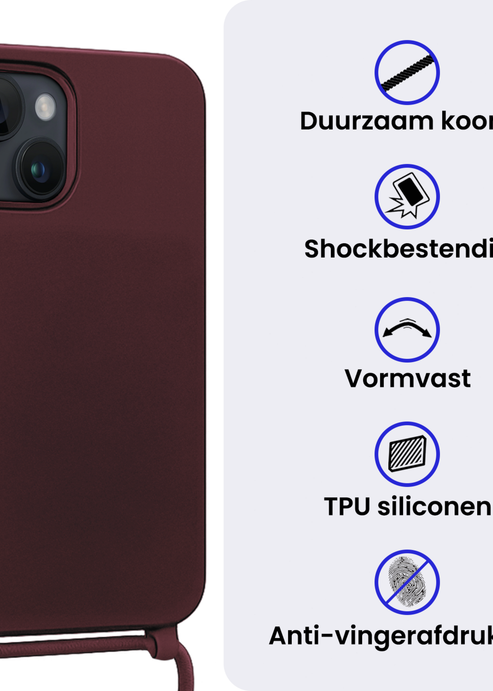 BTH BTH iPhone 13 Mini Hoesje Met Koord - Aubergine - 2 PACK