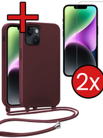 BTH BTH iPhone 13 Mini Hoesje Met Koord Met 2x Screenprotector - Aubergine