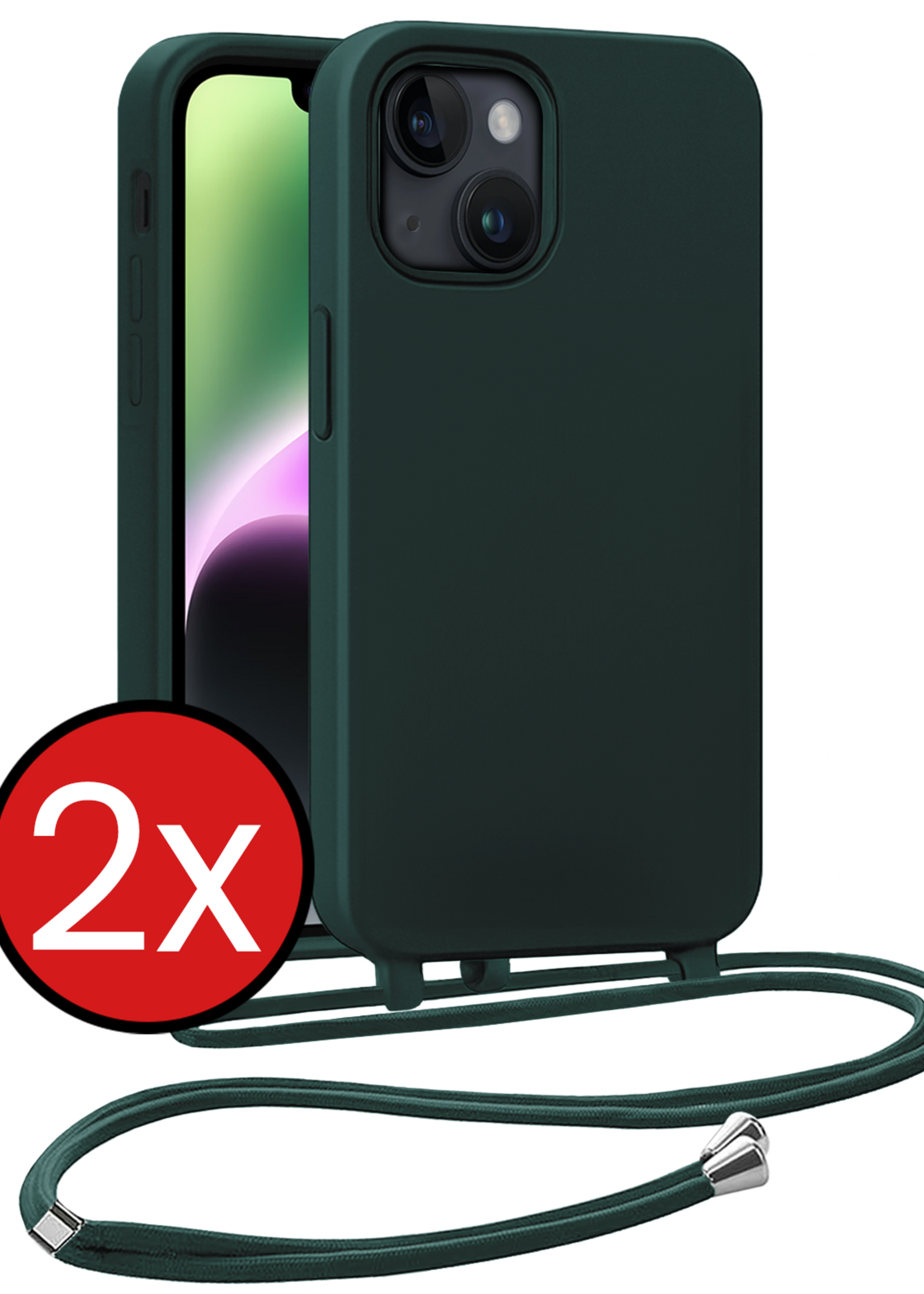 BTH BTH iPhone 13 Mini Hoesje Met Koord - Donkergroen - 2 PACK