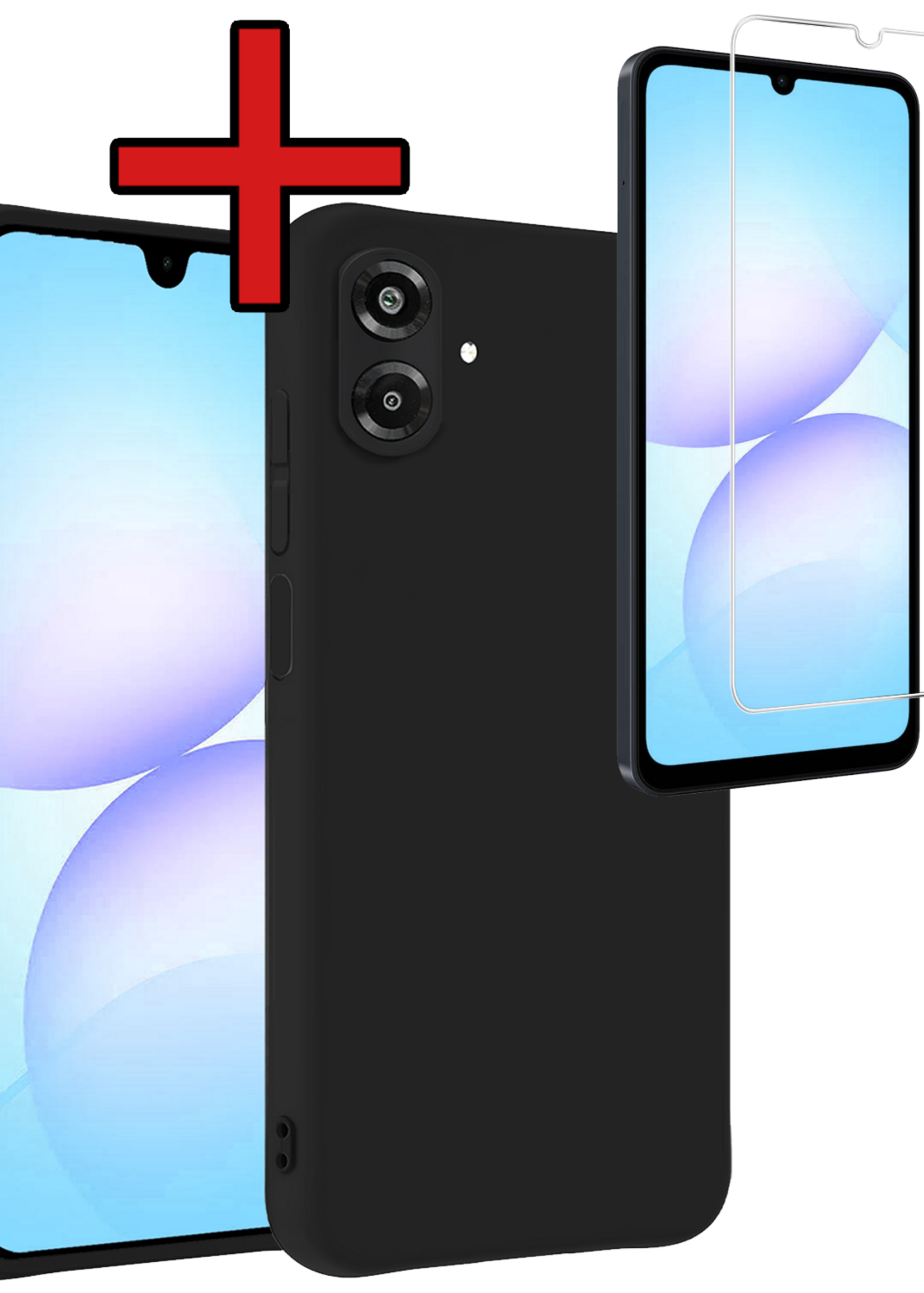 BTH BTH Samsung Galaxy A07 4G Hoesje Siliconen Met Screenprotector - Zwart