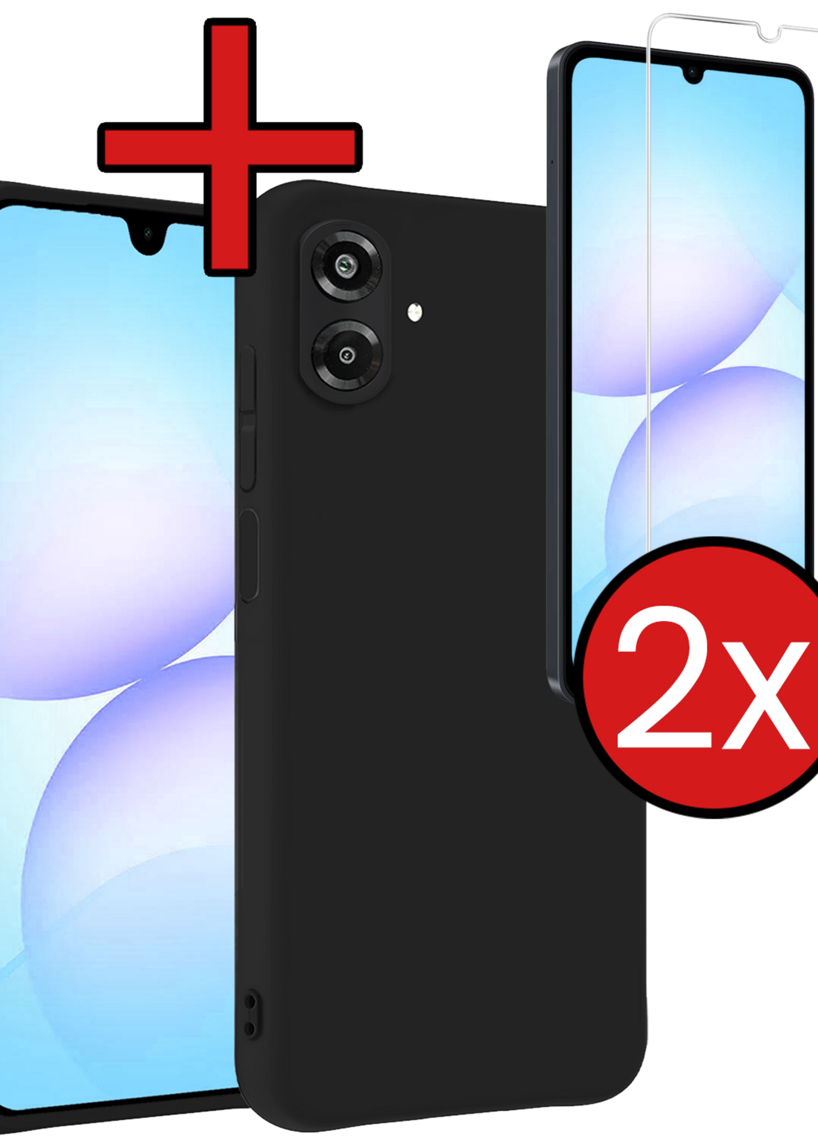 BTH BTH Samsung Galaxy A07 4G Hoesje Siliconen Met 2x Screenprotector - Zwart