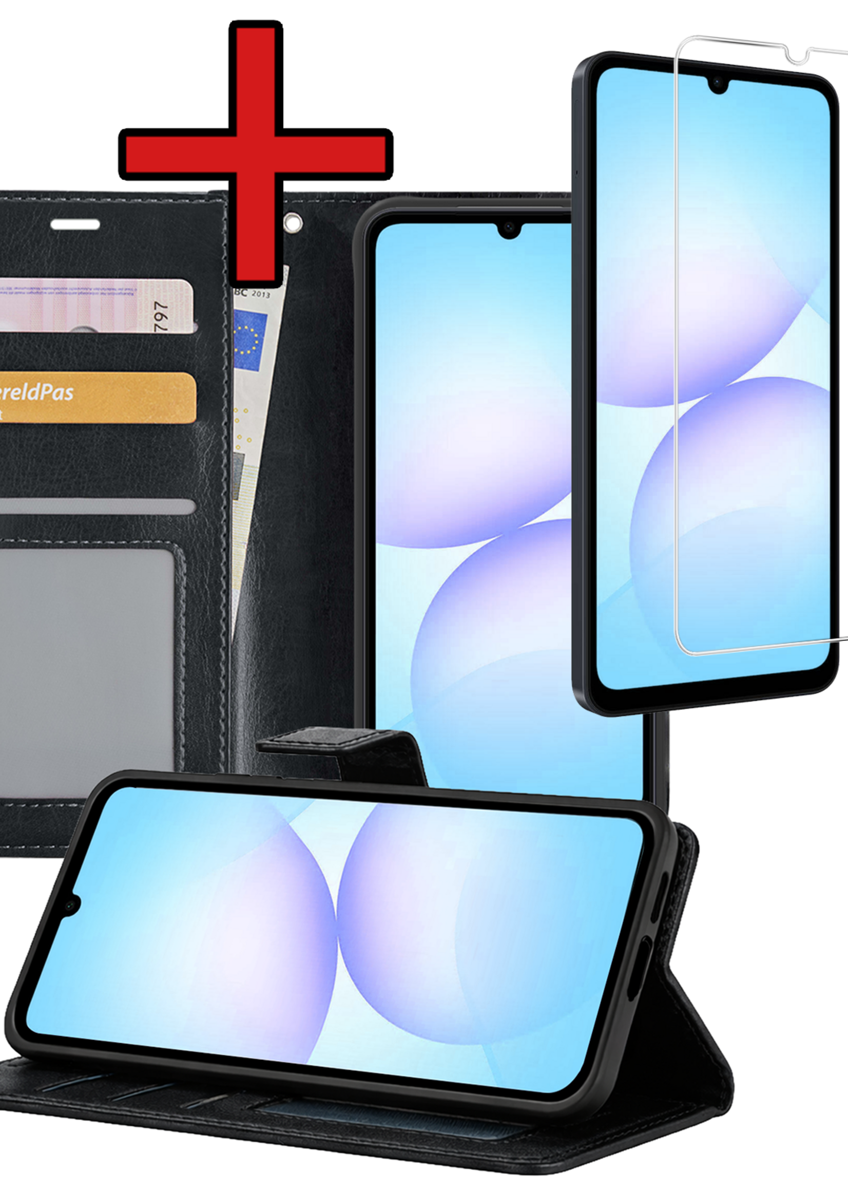 BTH BTH Samsung Galaxy A07 4G Hoesje Bookcase Met Screenprotector - Zwart