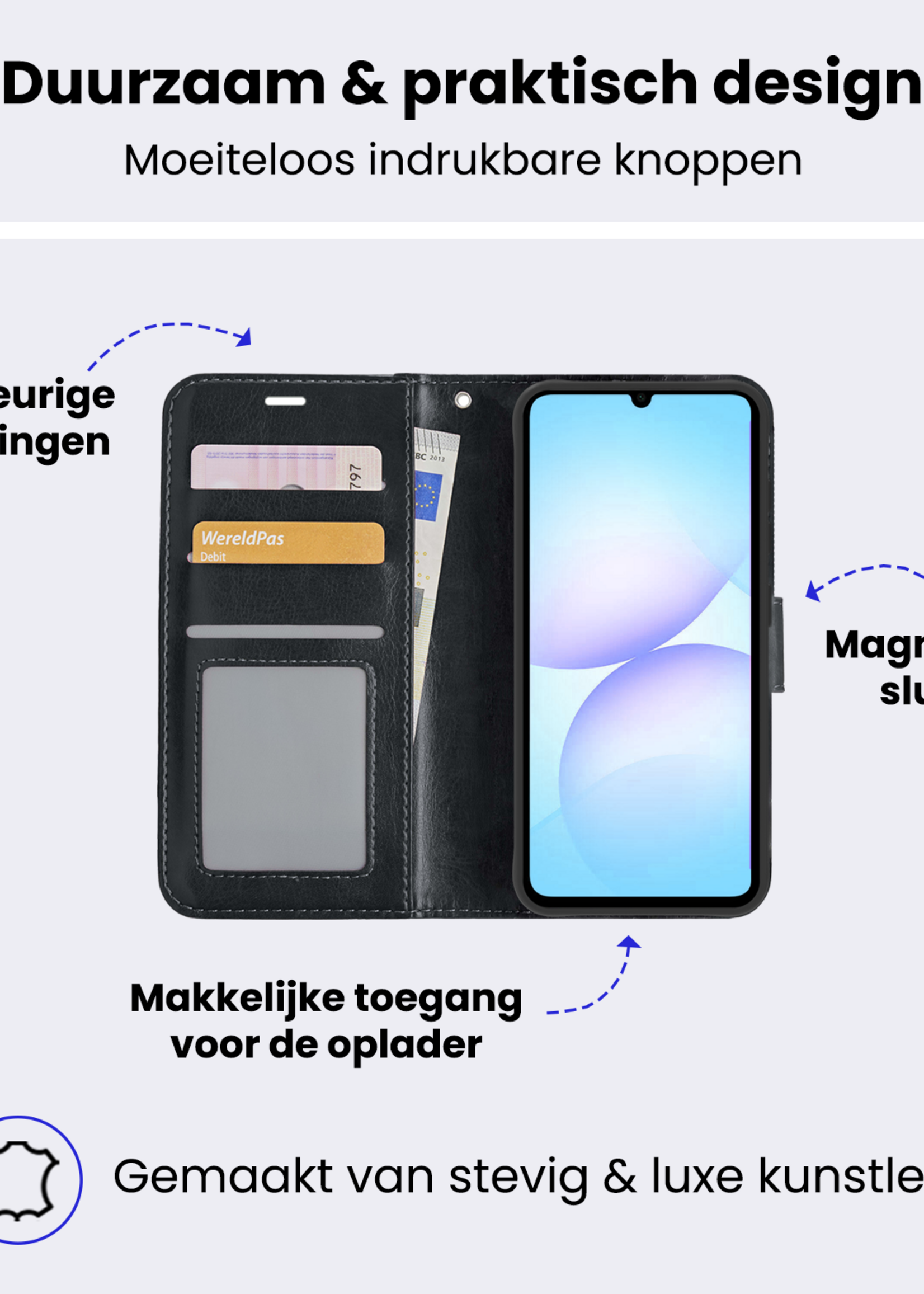 BTH BTH Samsung Galaxy A07 4G Hoesje Bookcase Met Screenprotector - Zwart