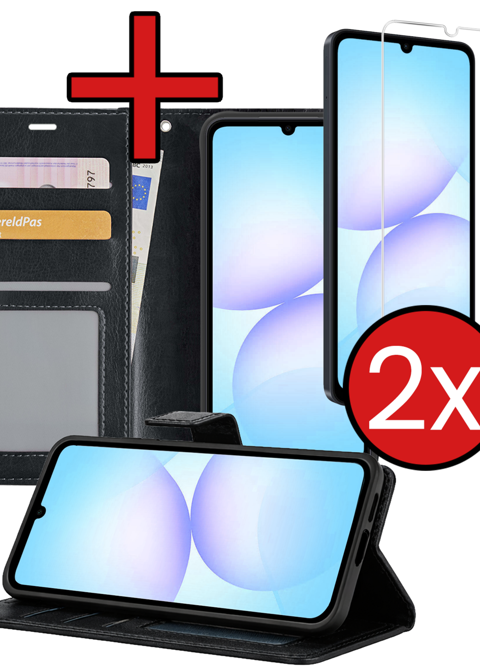 BTH BTH Samsung Galaxy A07 4G Hoesje Bookcase Met 2x Screenprotector - Zwart