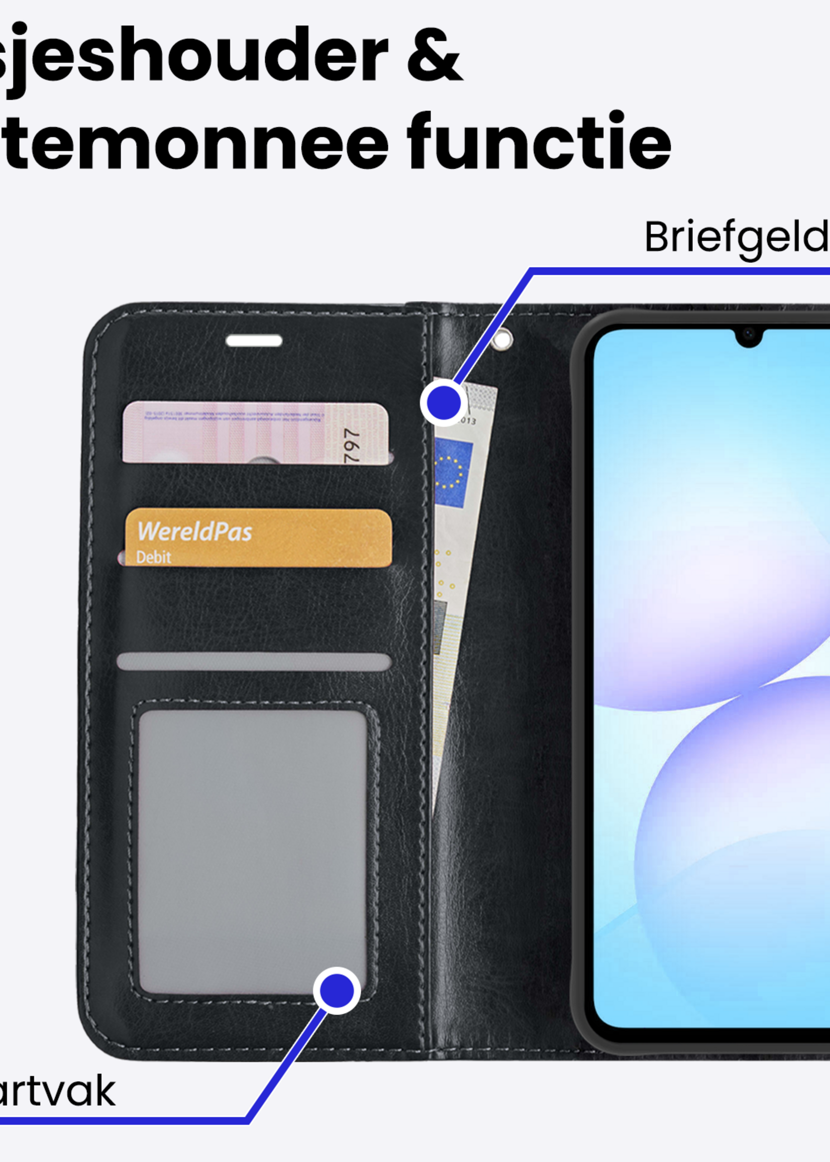 BTH BTH Samsung Galaxy A07 4G Hoesje Bookcase Met 2x Screenprotector - Zwart