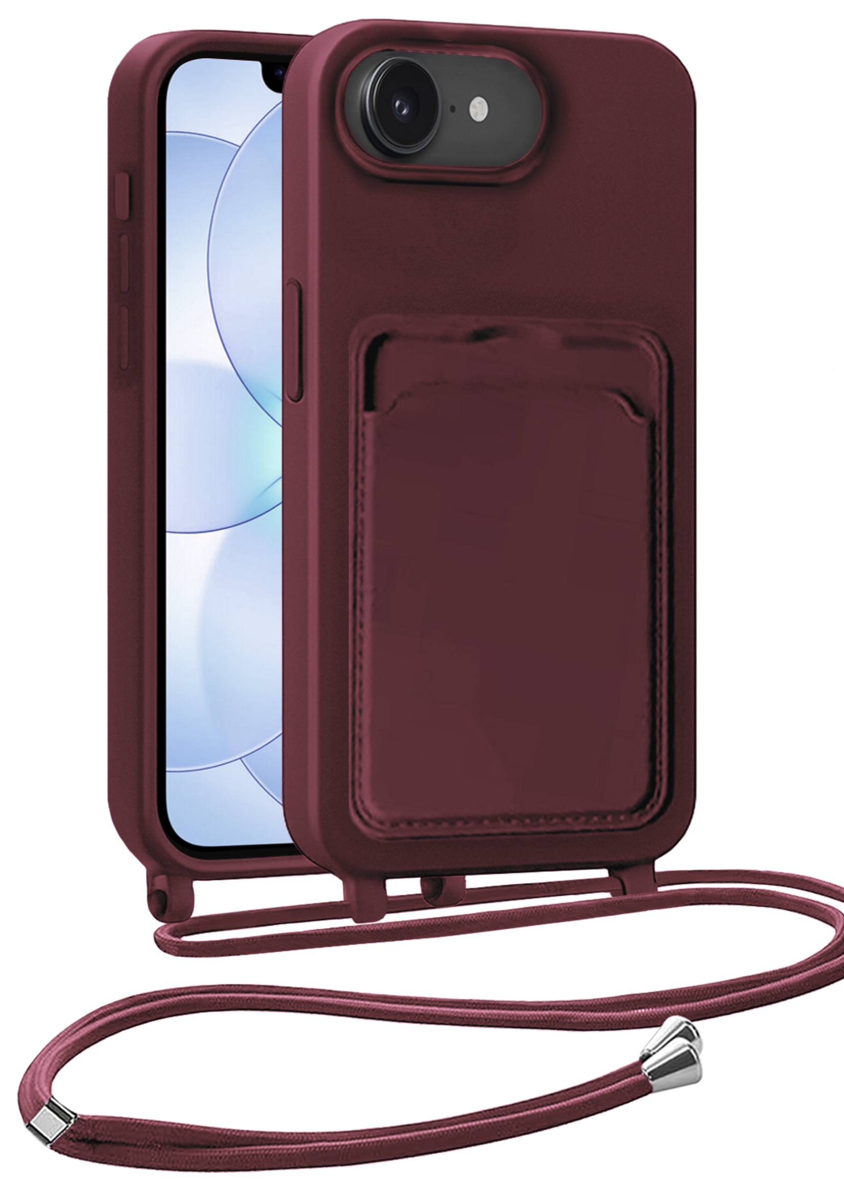 BTH BTH iPhone 17e Hoesje Pashouder met Koord - Aubergine