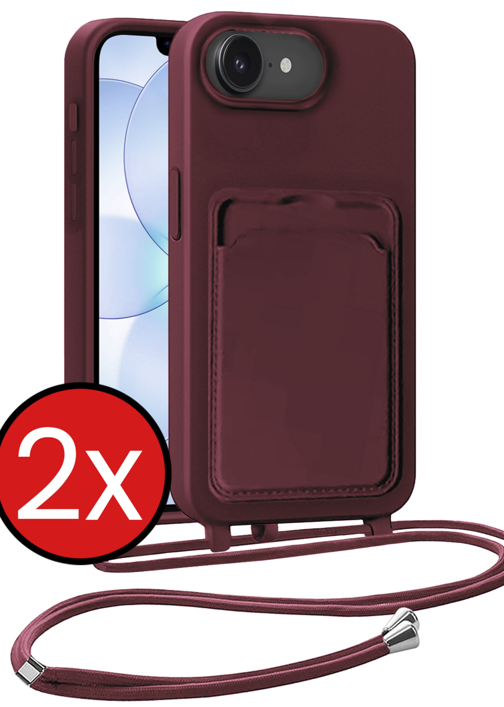 BTH BTH iPhone 17e Hoesje Pashouder met Koord - Aubergine - 2 PACK