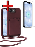 BTH BTH iPhone 17e Hoesje Pashouder met Koord Met Screenprotector - Aubergine