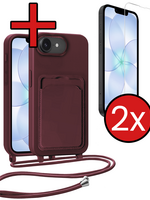 BTH BTH iPhone 17e Hoesje Pashouder met Koord Met 2x Screenprotector - Aubergine