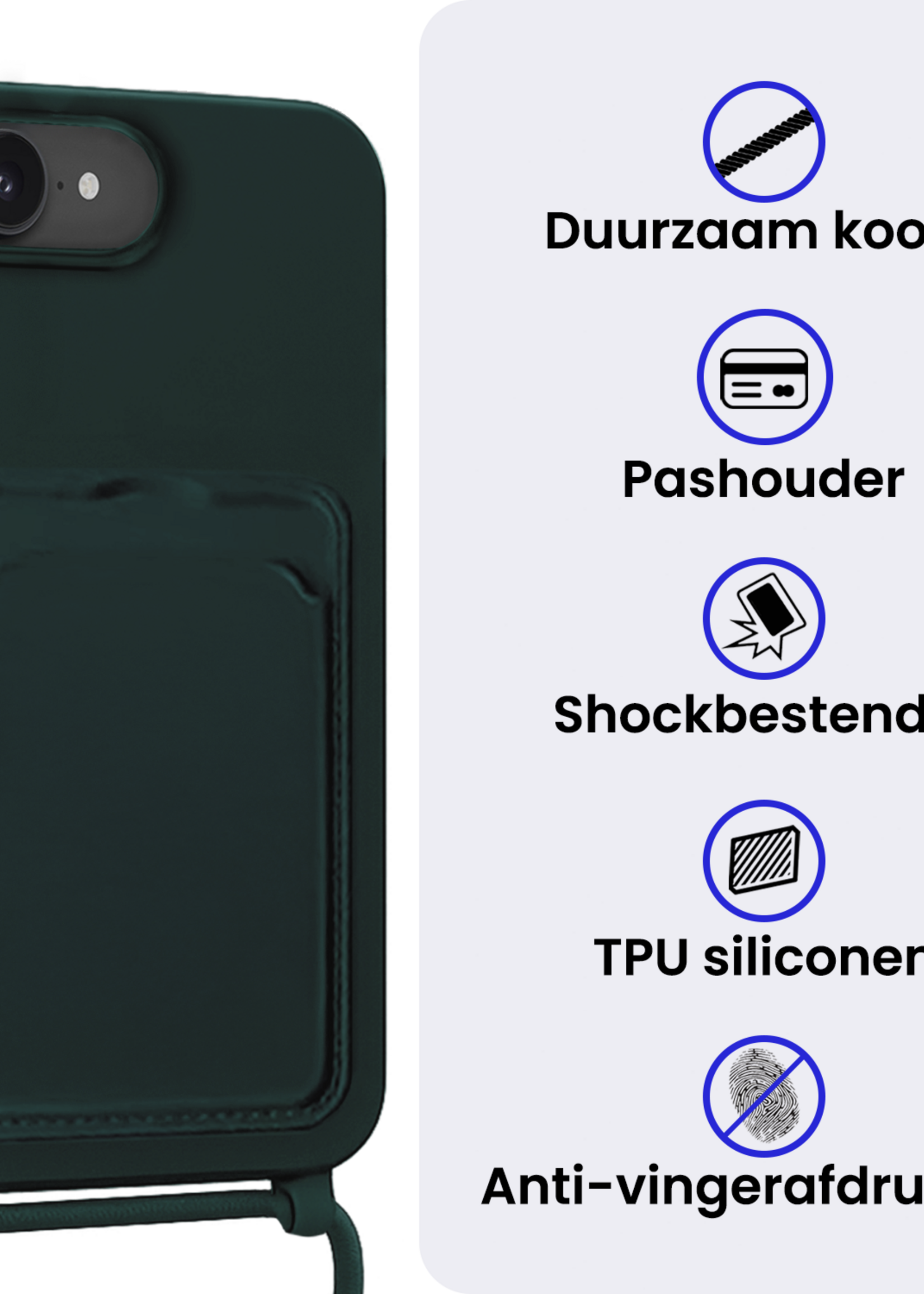 BTH BTH iPhone 17e Hoesje Pashouder met Koord - Donkergroen