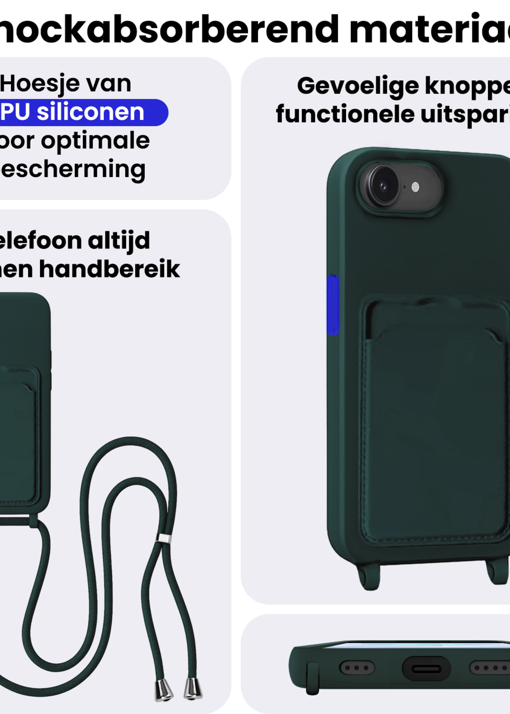 BTH BTH iPhone 17e Hoesje Pashouder met Koord - Donkergroen