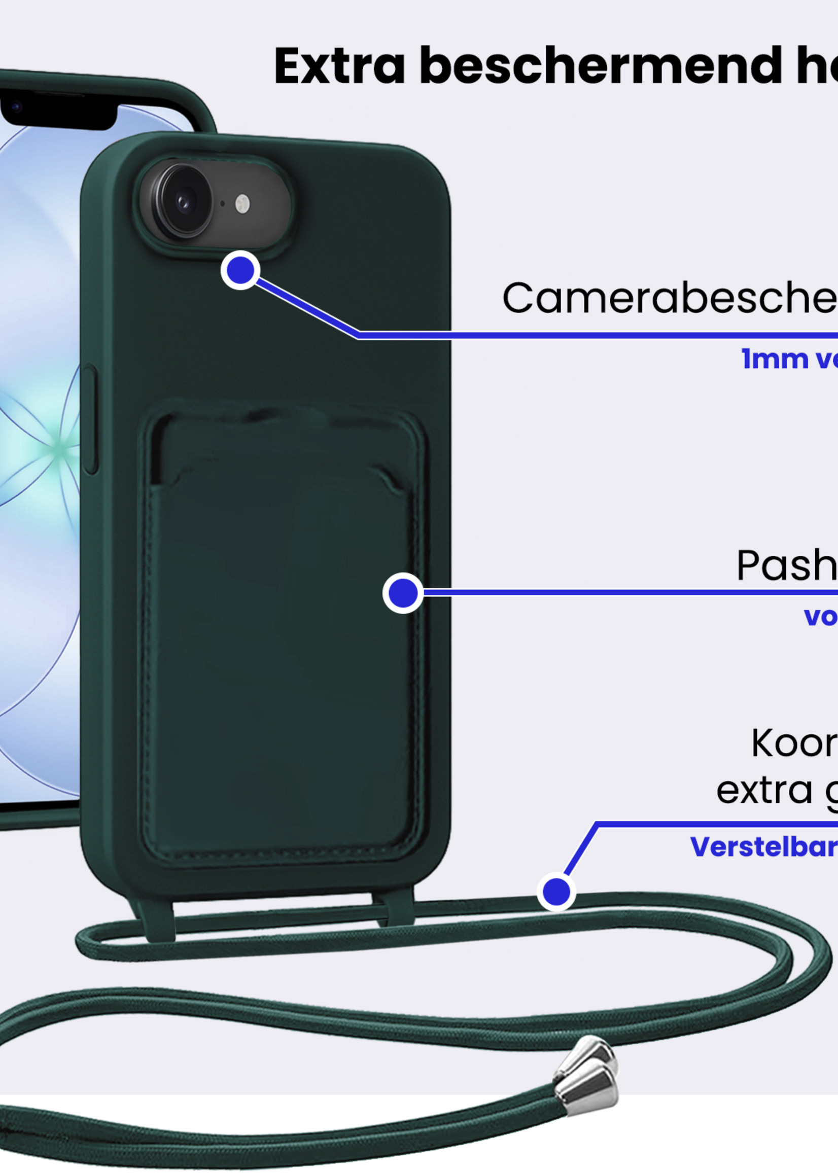 BTH BTH iPhone 17e Hoesje Pashouder met Koord - Donkergroen - 2 PACK