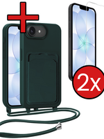 BTH BTH iPhone 17e Hoesje Pashouder met Koord Met 2x Screenprotector - Donkergroen