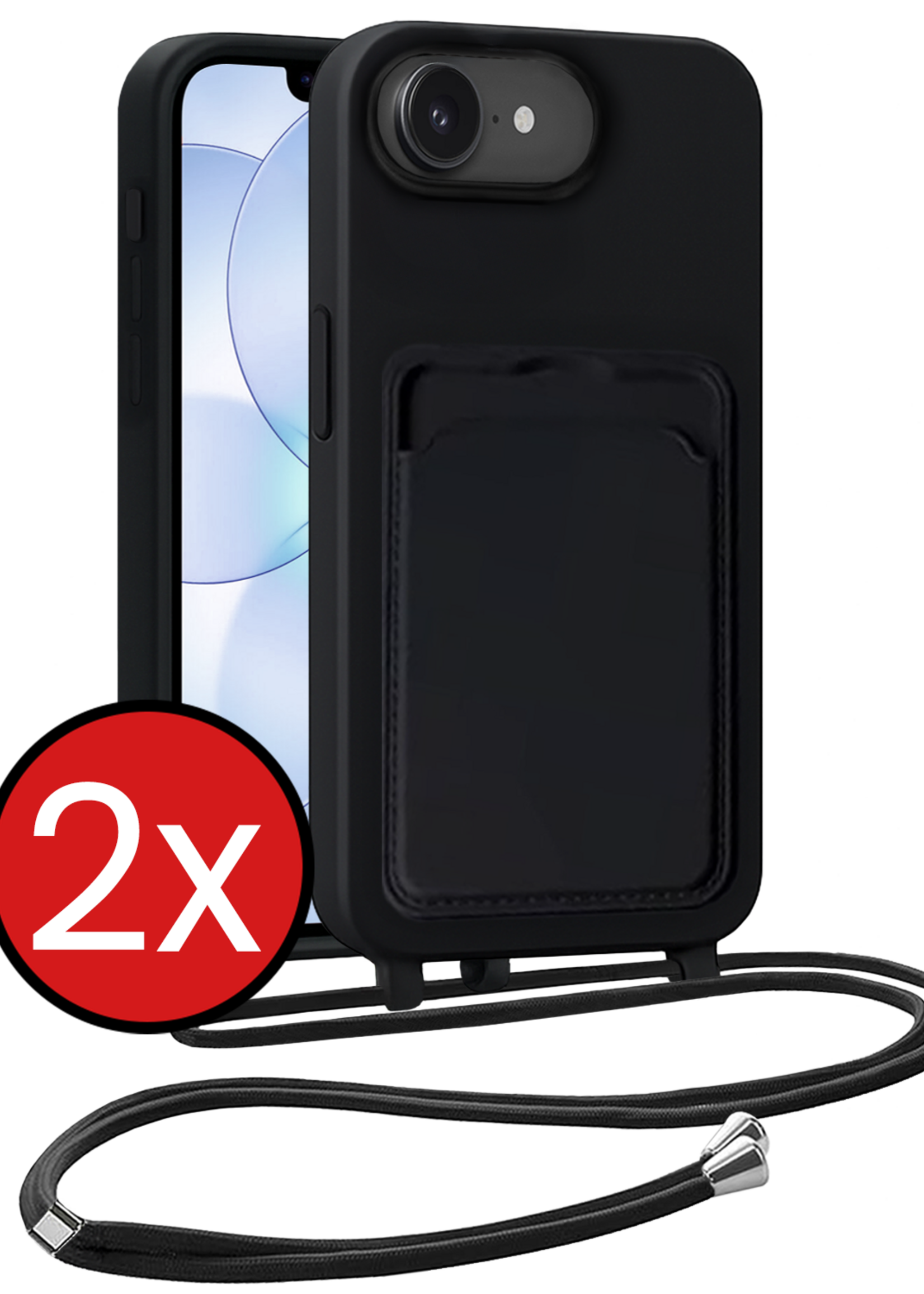 BTH BTH iPhone 17e Hoesje Pashouder met Koord - Zwart - 2 PACK