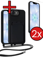 BTH BTH iPhone 17e Hoesje Pashouder met Koord Met 2x Screenprotector - Zwart