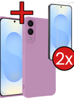 BTH BTH Samsung Galaxy S25 Edge Hoesje Siliconen Met 2x Screenprotector - Lila