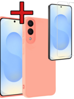 BTH BTH Samsung Galaxy S25 Edge Hoesje Siliconen Met Screenprotector - Lichtroze
