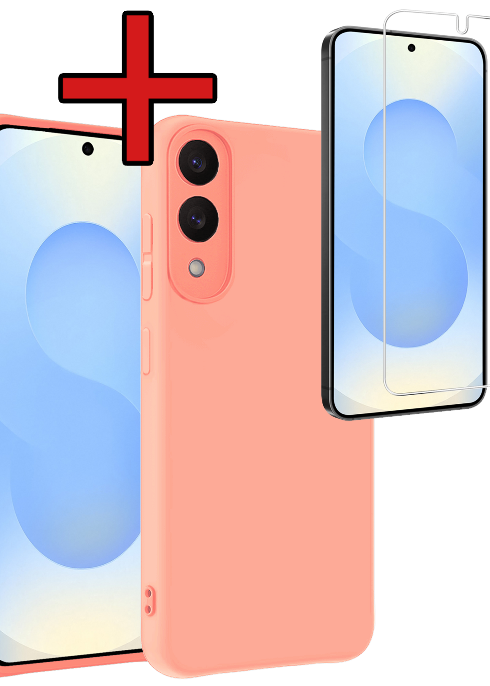 BTH BTH Samsung Galaxy S25 Edge Hoesje Siliconen Met Screenprotector - Lichtroze