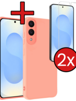 BTH BTH Samsung Galaxy S25 Edge Hoesje Siliconen Met 2x Screenprotector - Lichtroze