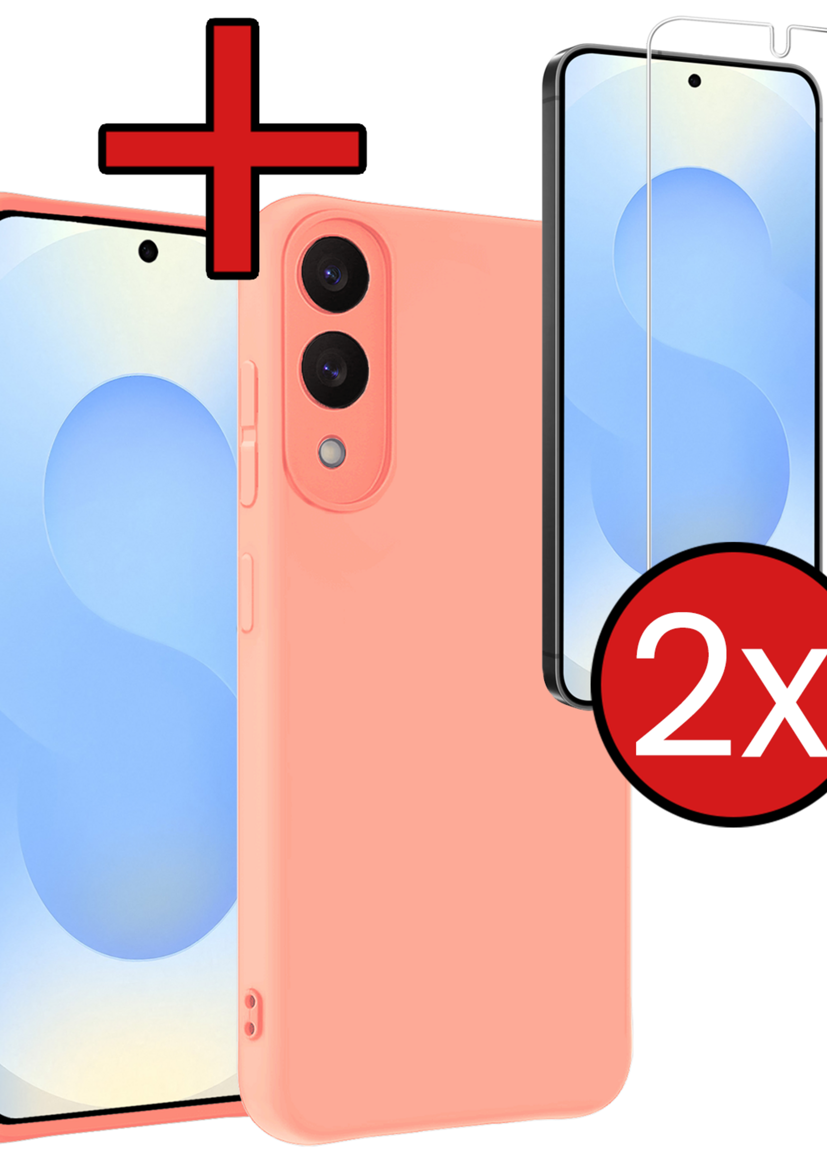 BTH BTH Samsung Galaxy S25 Edge Hoesje Siliconen Met 2x Screenprotector - Lichtroze