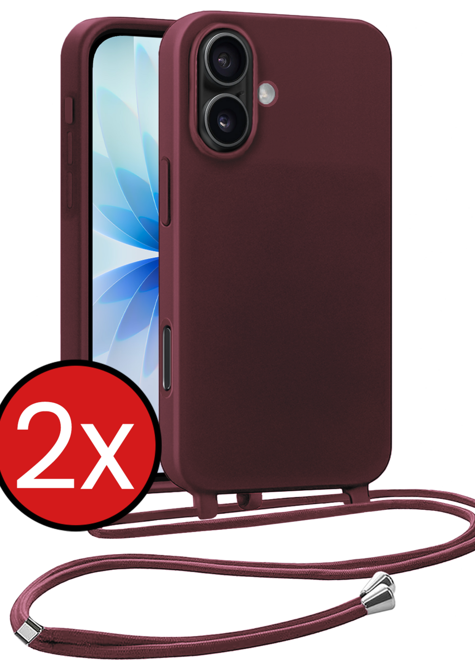 BTH BTH iPhone 17 Hoesje met Koord - Aubergine - 2 PACK