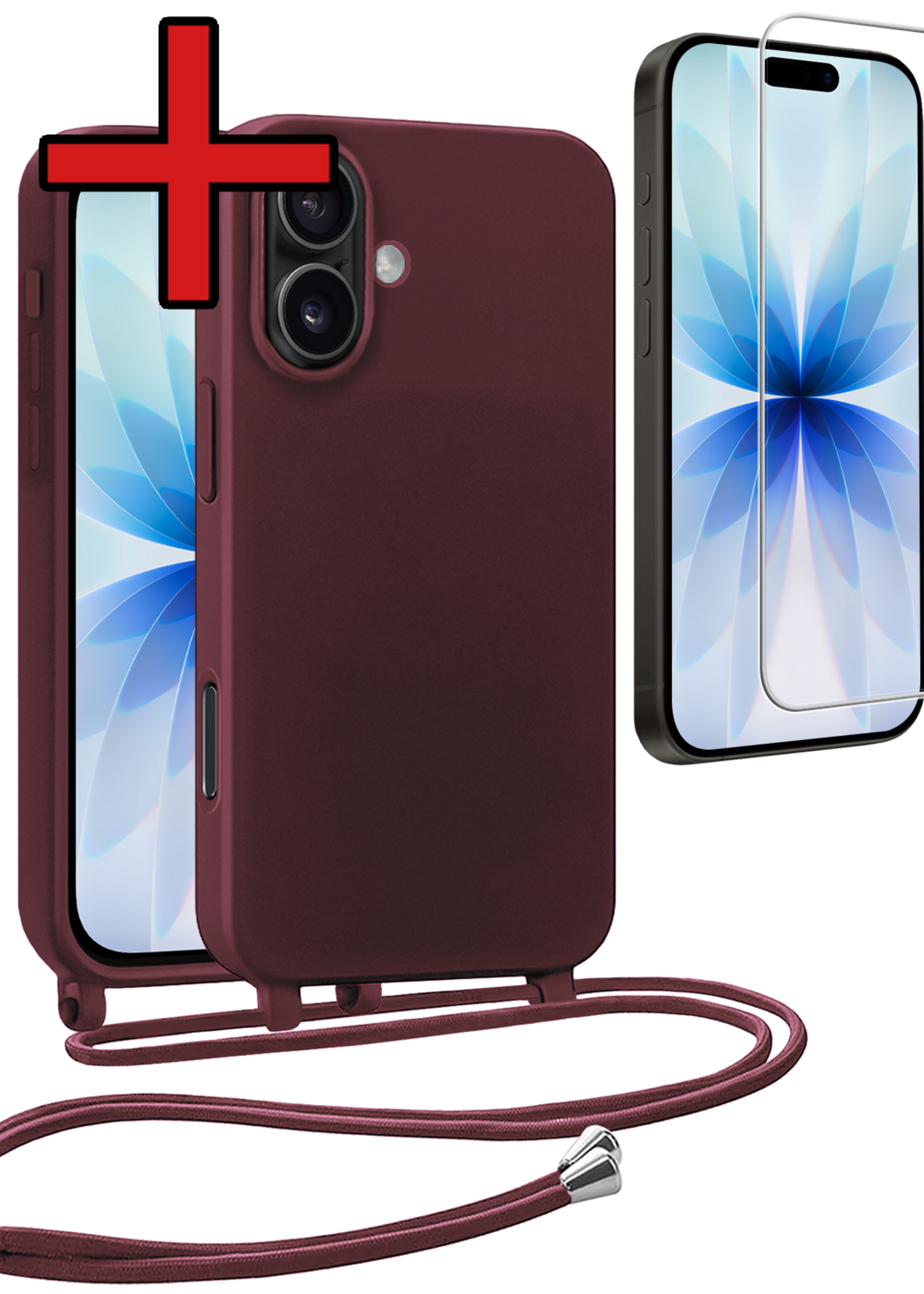 BTH BTH iPhone 17 Hoesje met Koord Met Screenprotector - Aubergine