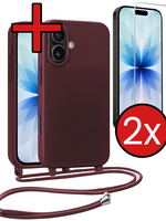 BTH BTH iPhone 17 Hoesje met Koord Met 2x Screenprotector - Aubergine