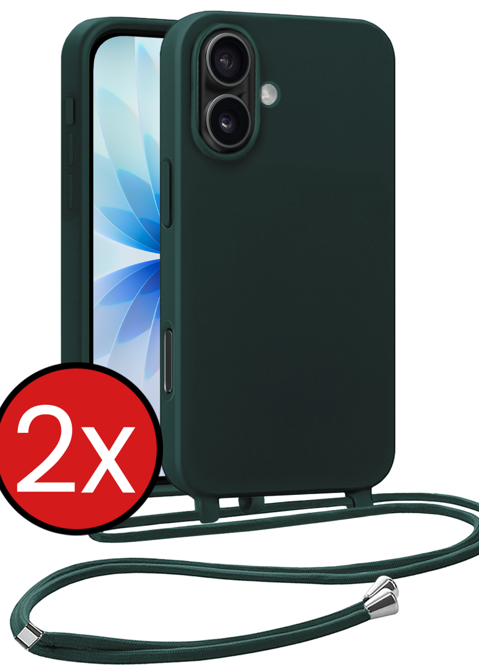 BTH BTH iPhone 17 Hoesje met Koord - Donkergroen - 2 PACK