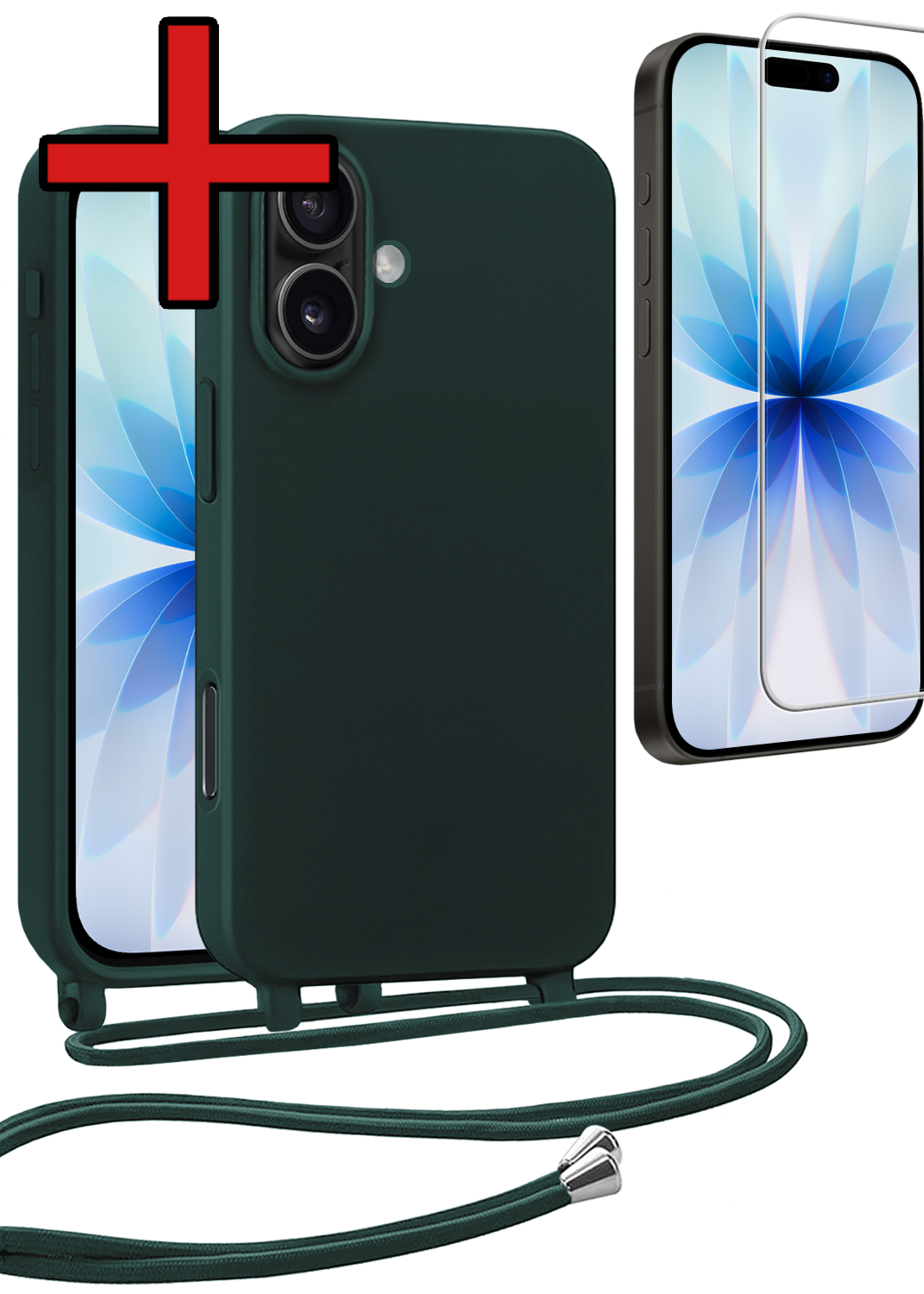 BTH BTH iPhone 17 Hoesje met Koord Met Screenprotector - Donkergroen