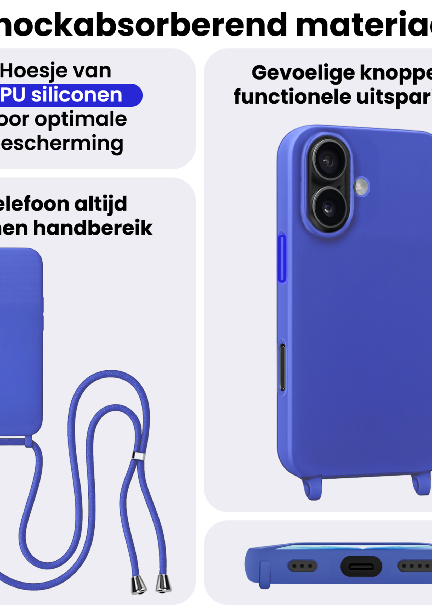 BTH BTH iPhone 17 Hoesje met Koord - Fel Blauw - 2 PACK