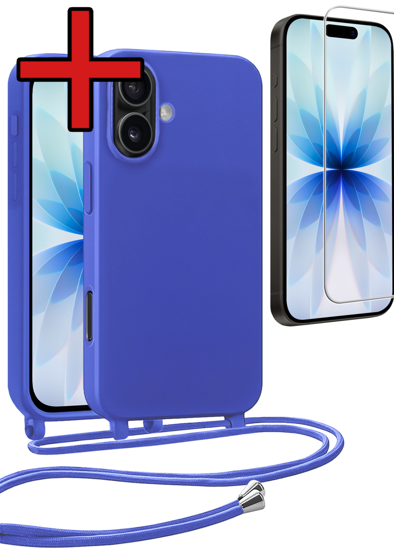 BTH BTH iPhone 17 Hoesje met Koord Met Screenprotector - Fel Blauw