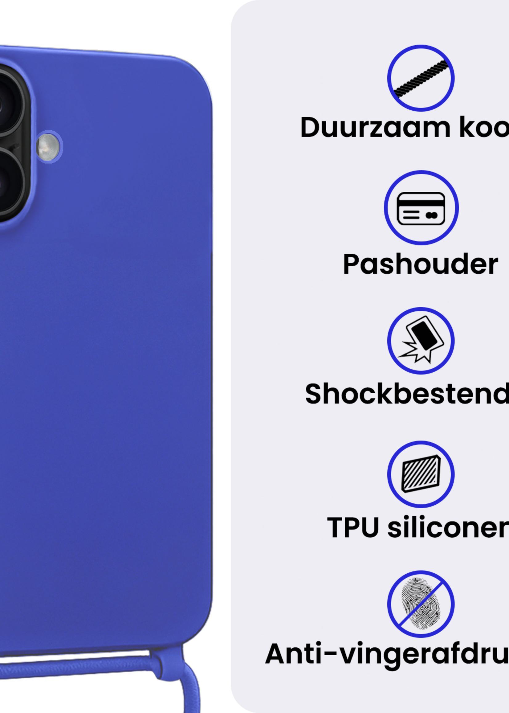 BTH BTH iPhone 17 Hoesje met Koord Met Screenprotector - Fel Blauw